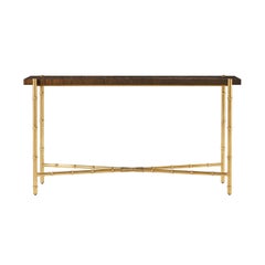 Mid Century Burl Top Console Table