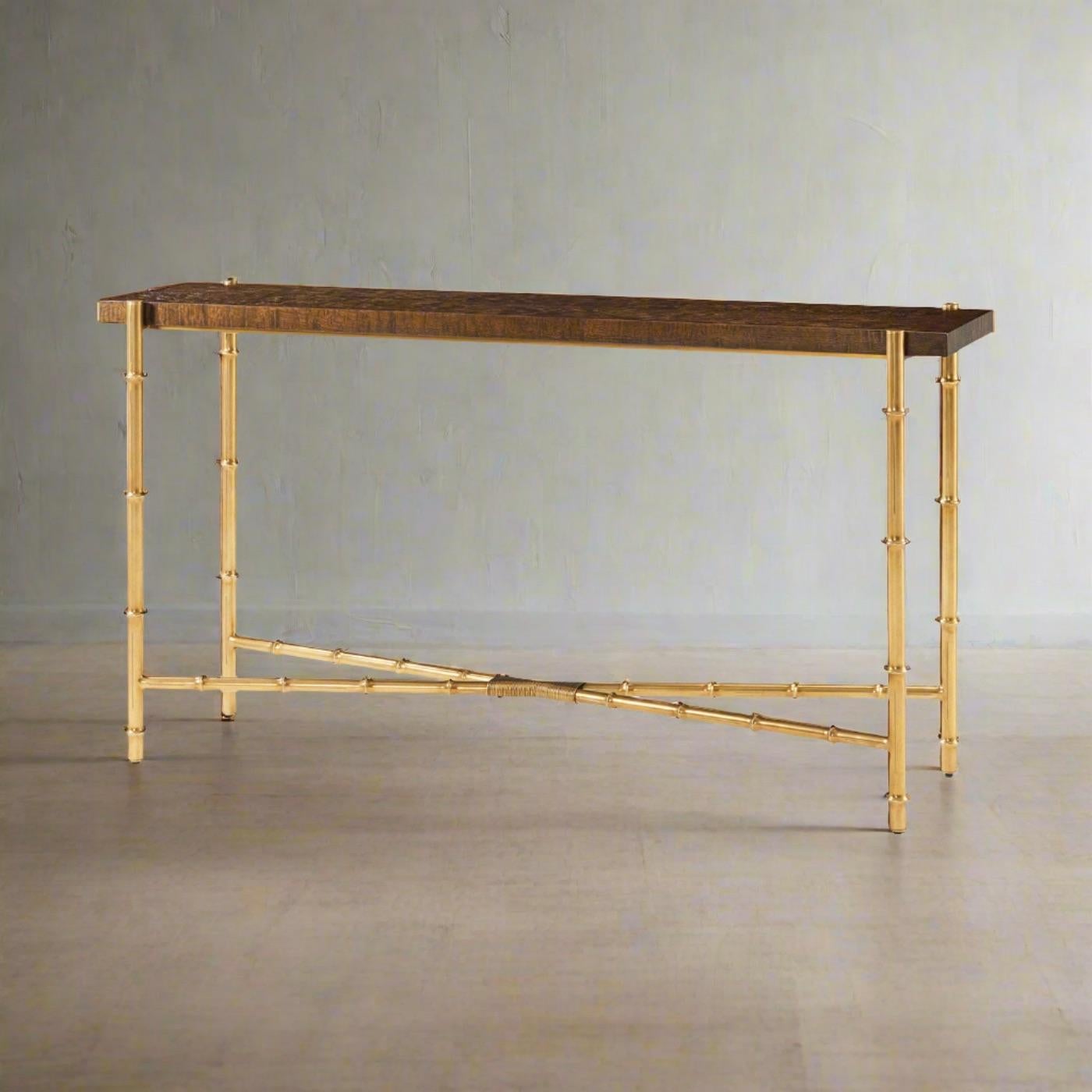 Mid Century Burl Top Konsolentisch im Zustand „Neu“ im Angebot in Westwood, NJ
