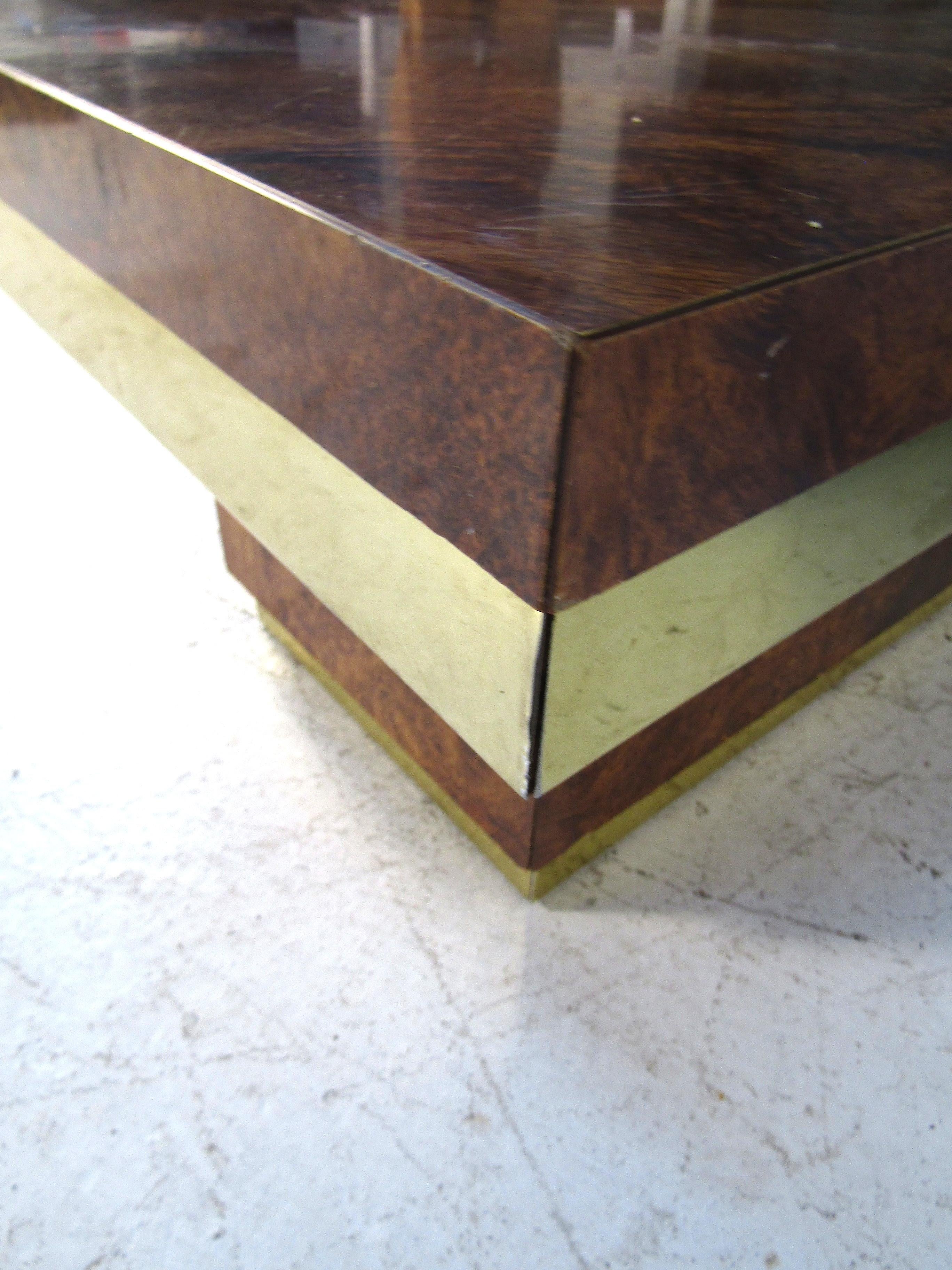 Mid-Century Modern Midcentury Burl Wood and Brass Coffee Table