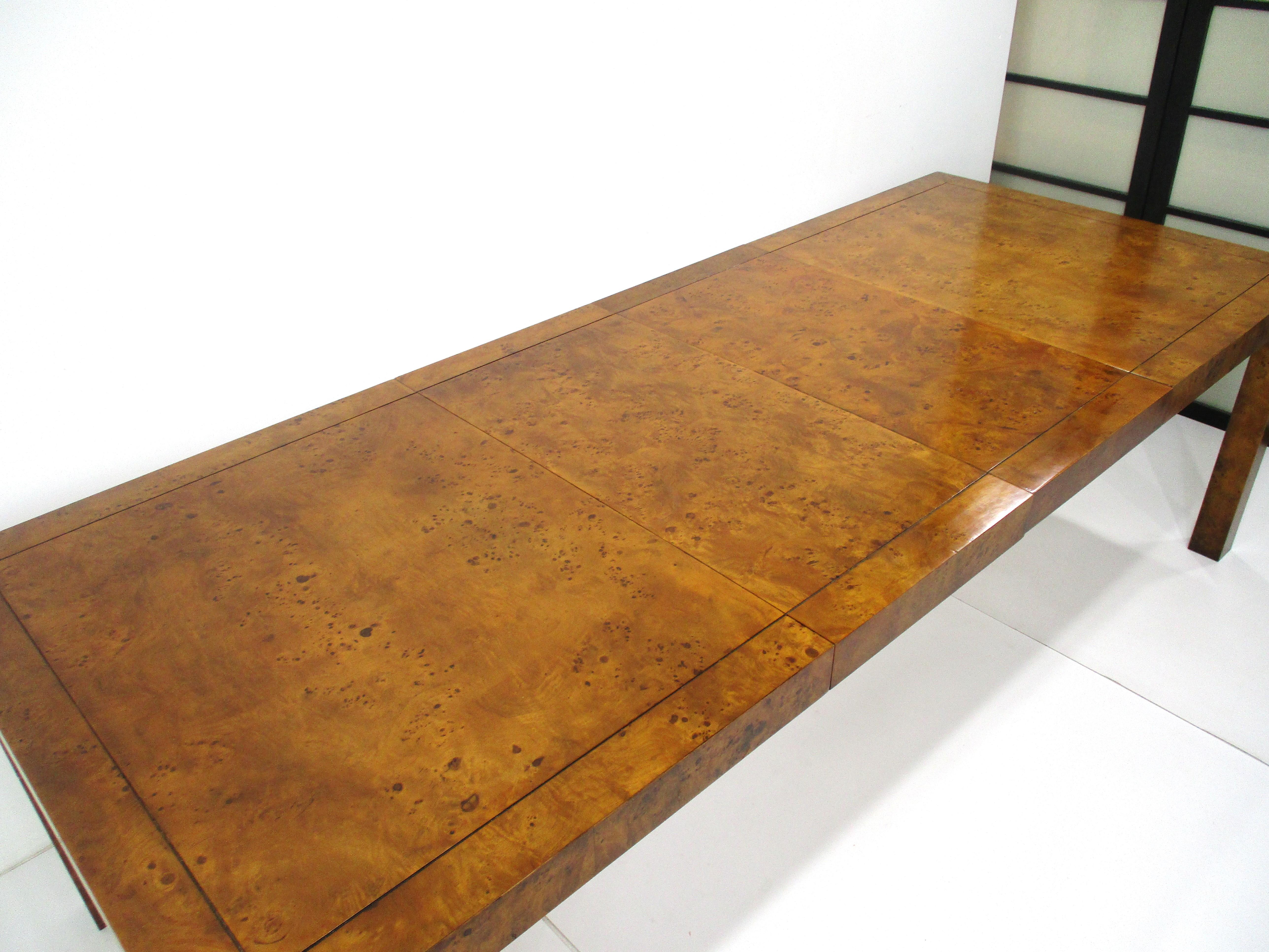 20th Century Mid Century Burl Wood Dining Table in the style of Milo Baughman 
