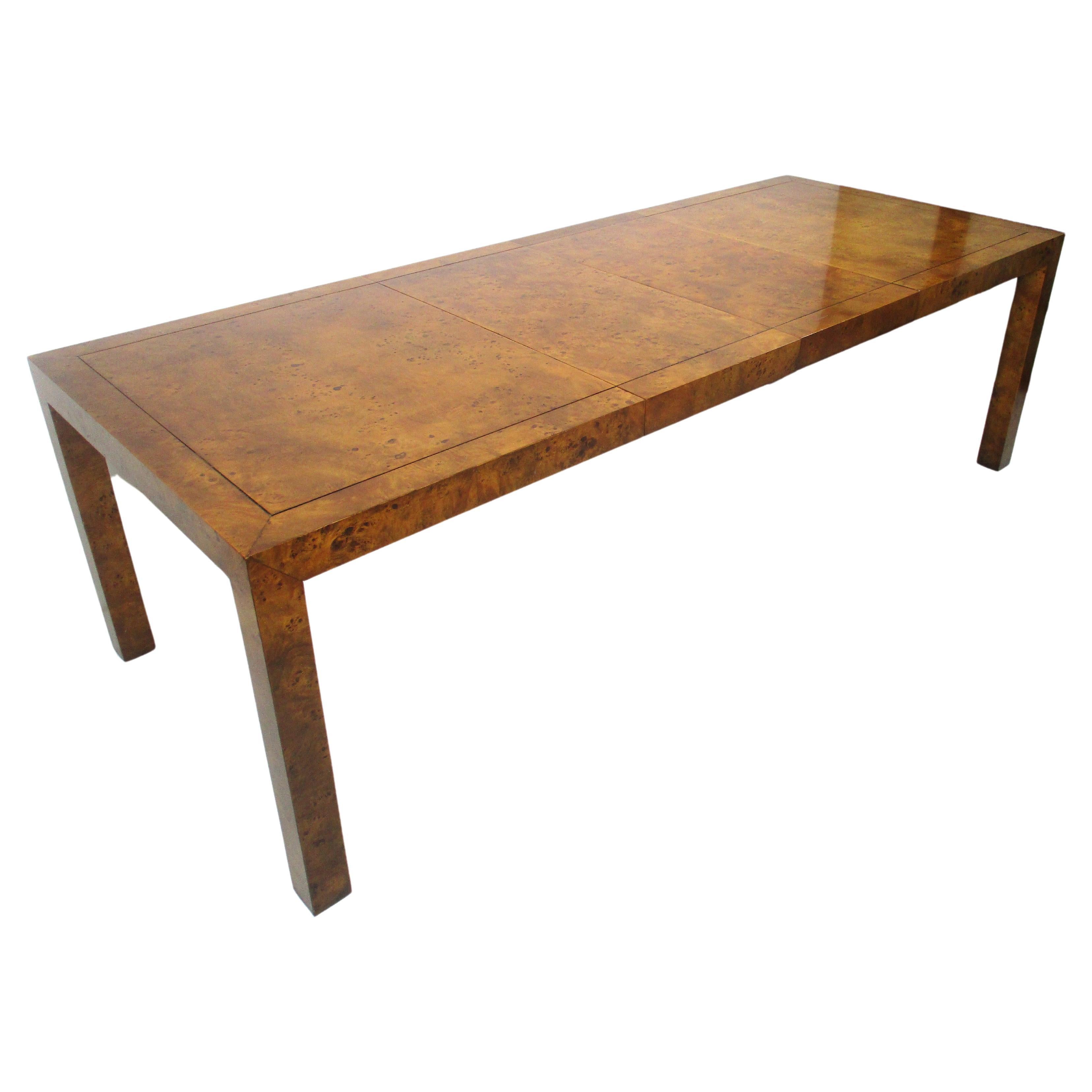 Mid Century Burl Wood Dining Table in the style of Milo Baughman 