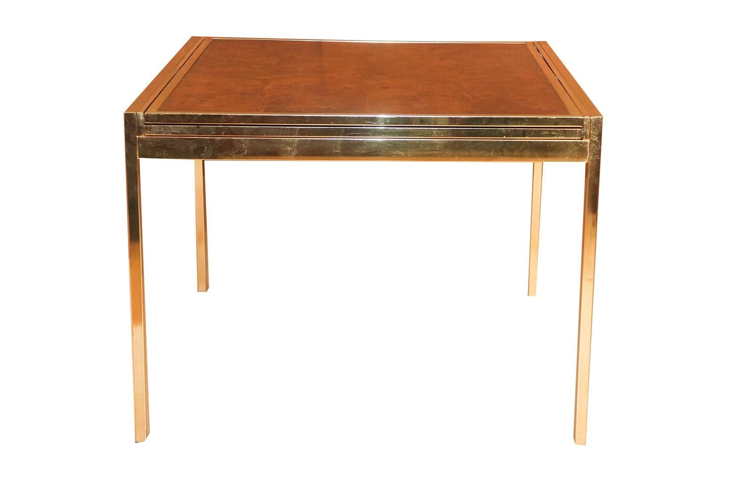 Midcentury Burl Wood  Brass Extension Table Milo Baughman Style 2