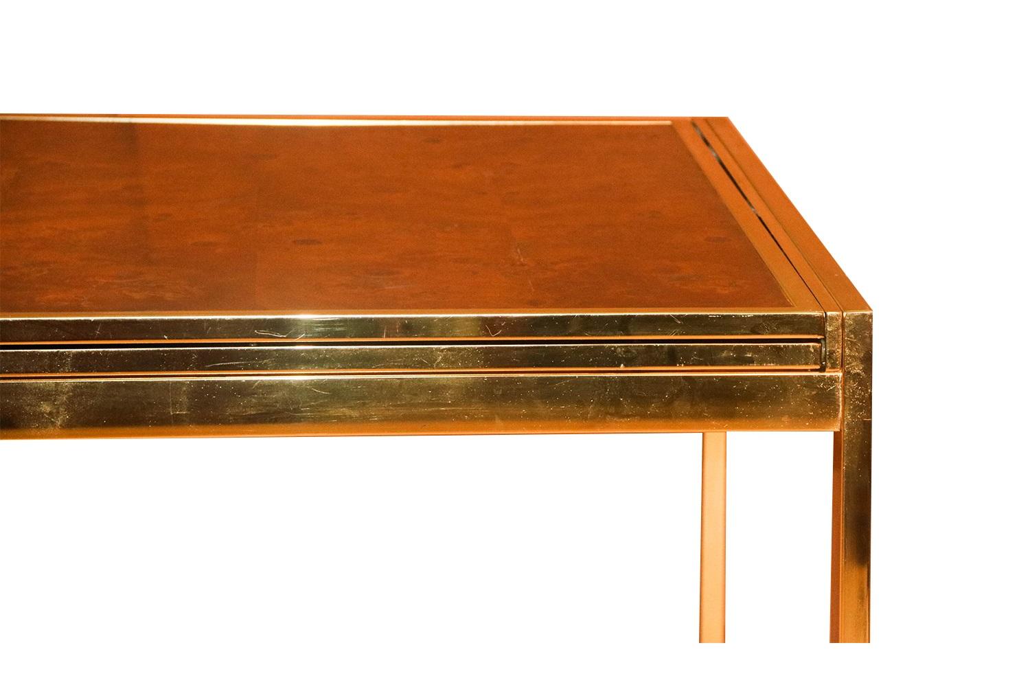 Midcentury Burl Wood  Brass Extension Table Milo Baughman Style 3