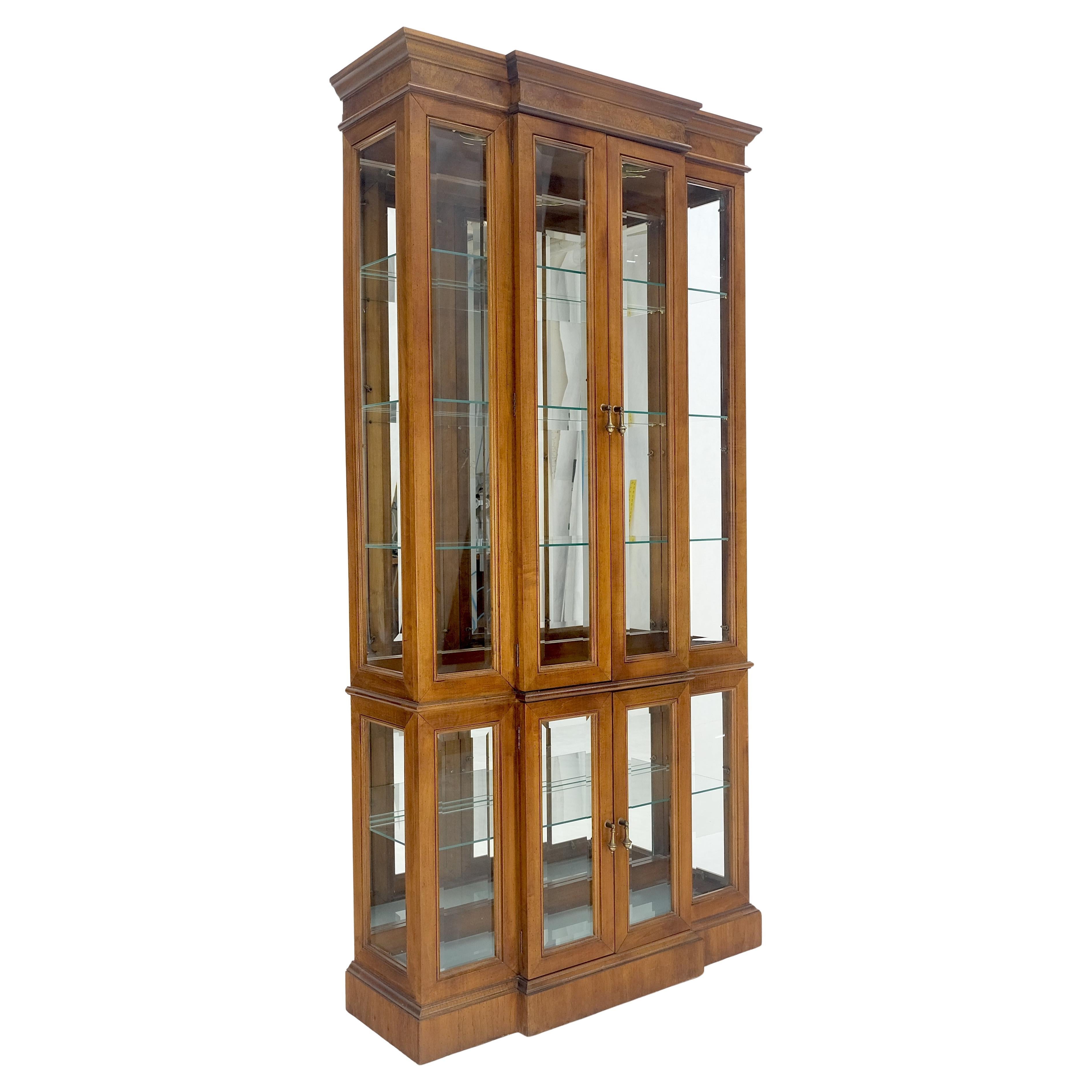 Mid Century Burl Wood Glass 38" Wide 76" Tall Curio Display Cabinet Vitrine MINT