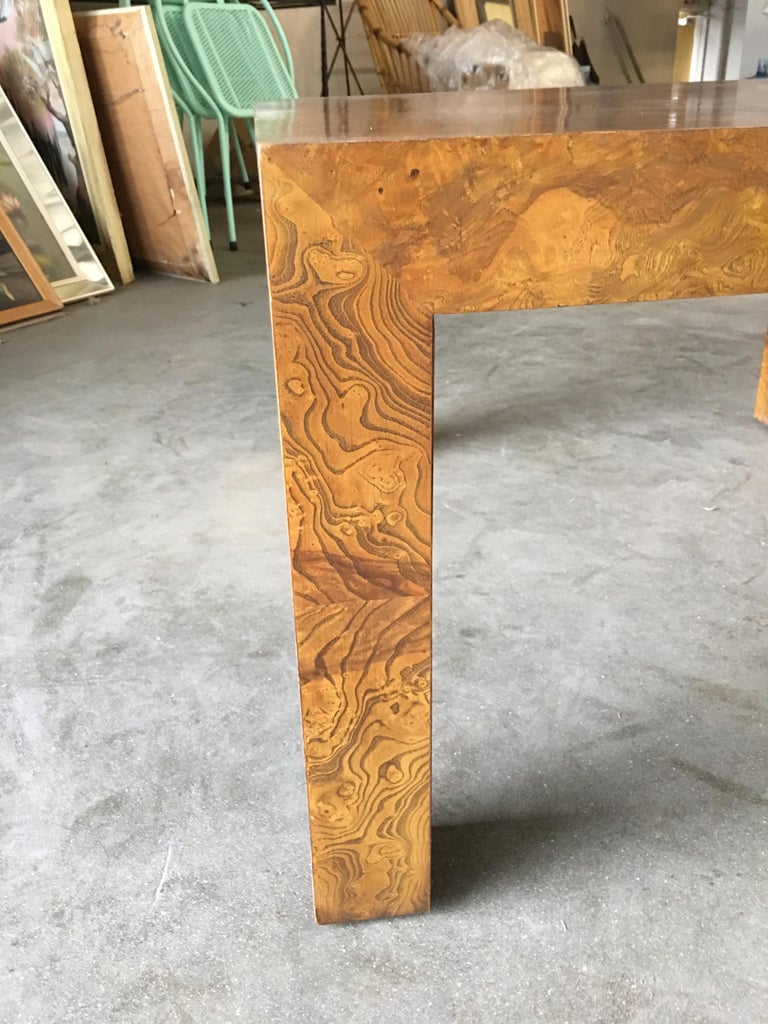 Late 20th Century Midcentury Burl Wood Parsons Coffee Table in the Milo Baughman Style For Sale