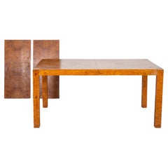 Mid-Century Burl Wood Parsons Dining Table in the Style of Milo Baughman