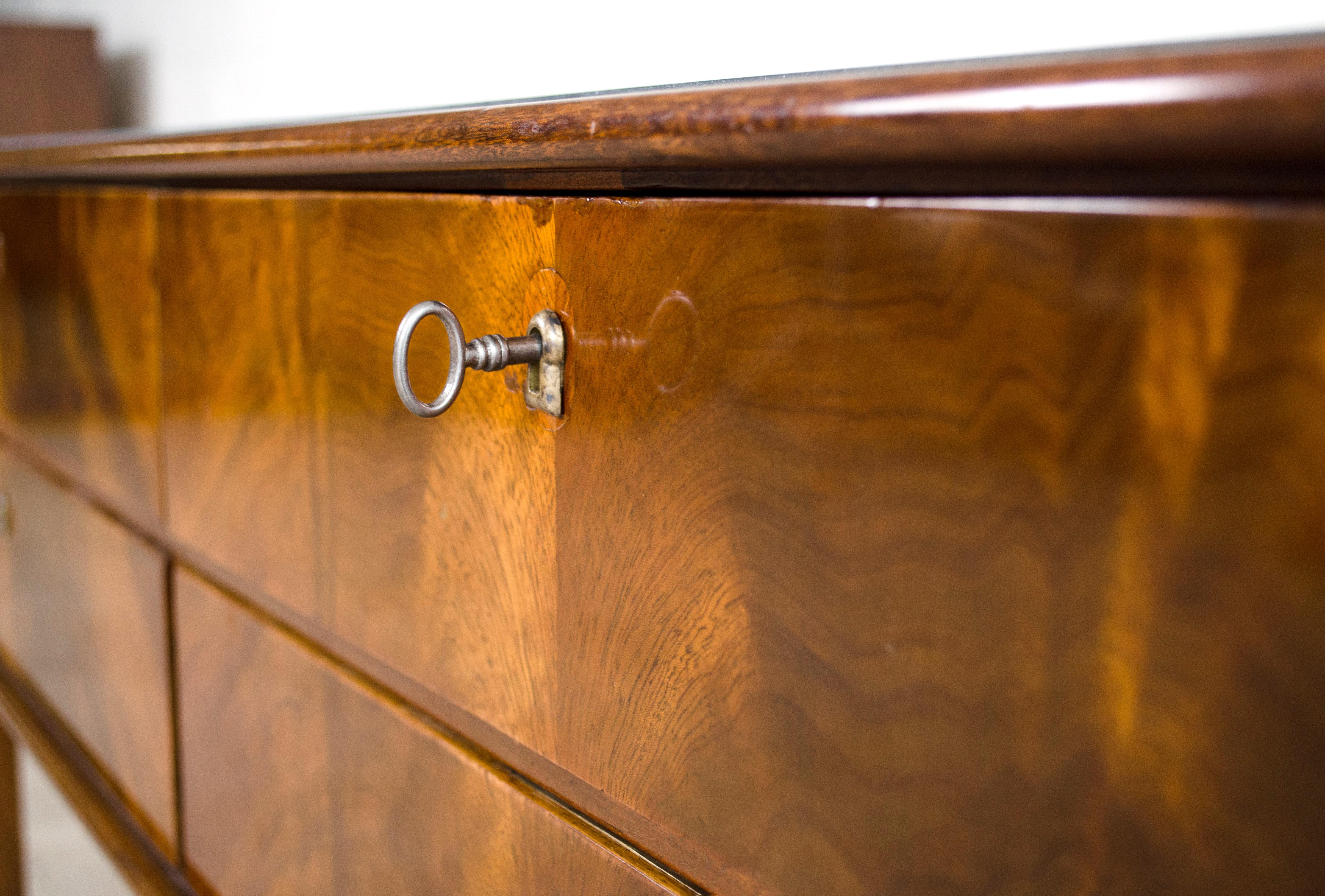 Midcentury Burl Wood Sideboard Credenza with Glass Top, 1960s For Sale 5