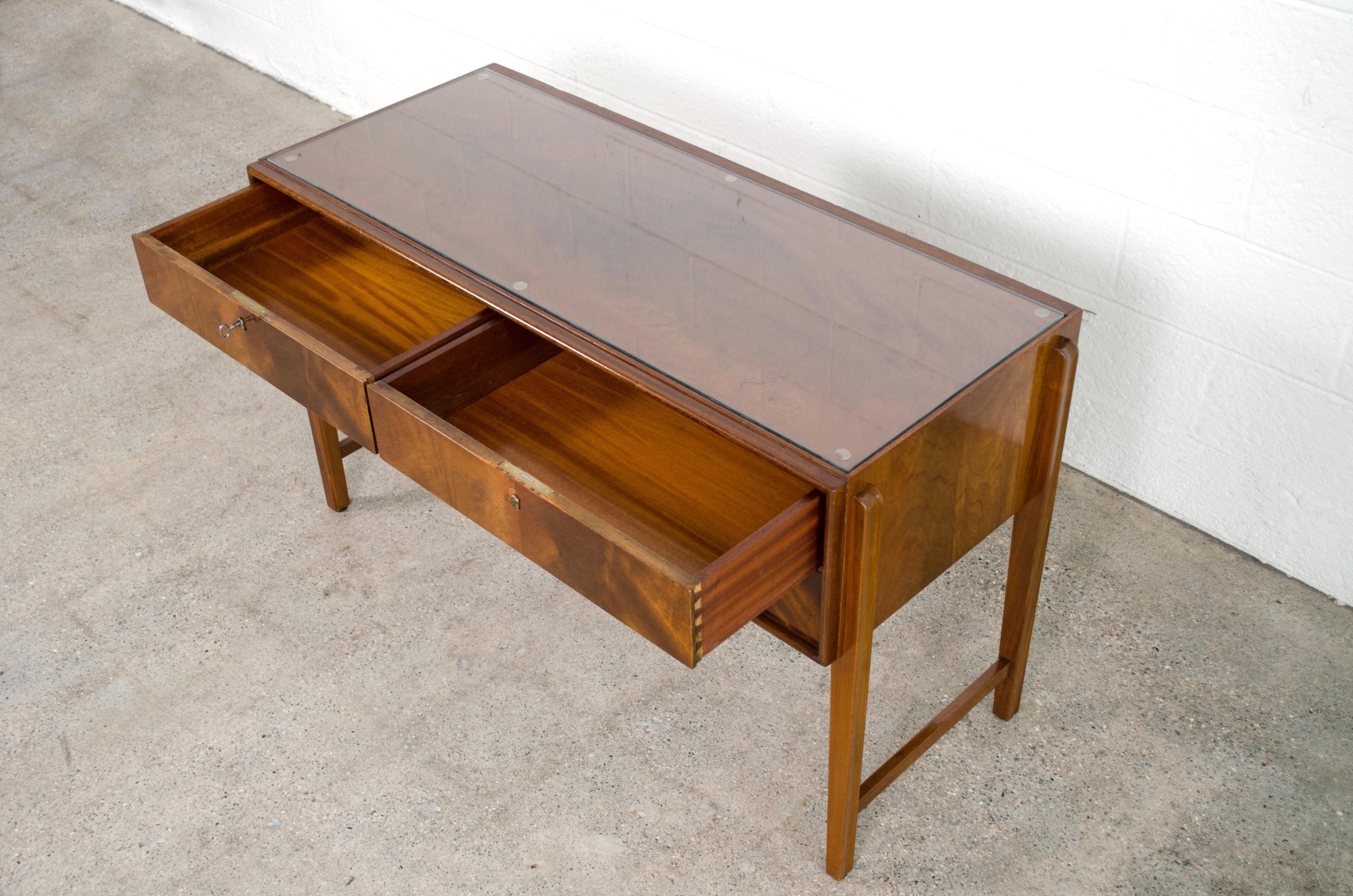 Mid-Century Modern Midcentury Burl Wood Sideboard Credenza with Glass Top, 1960s For Sale