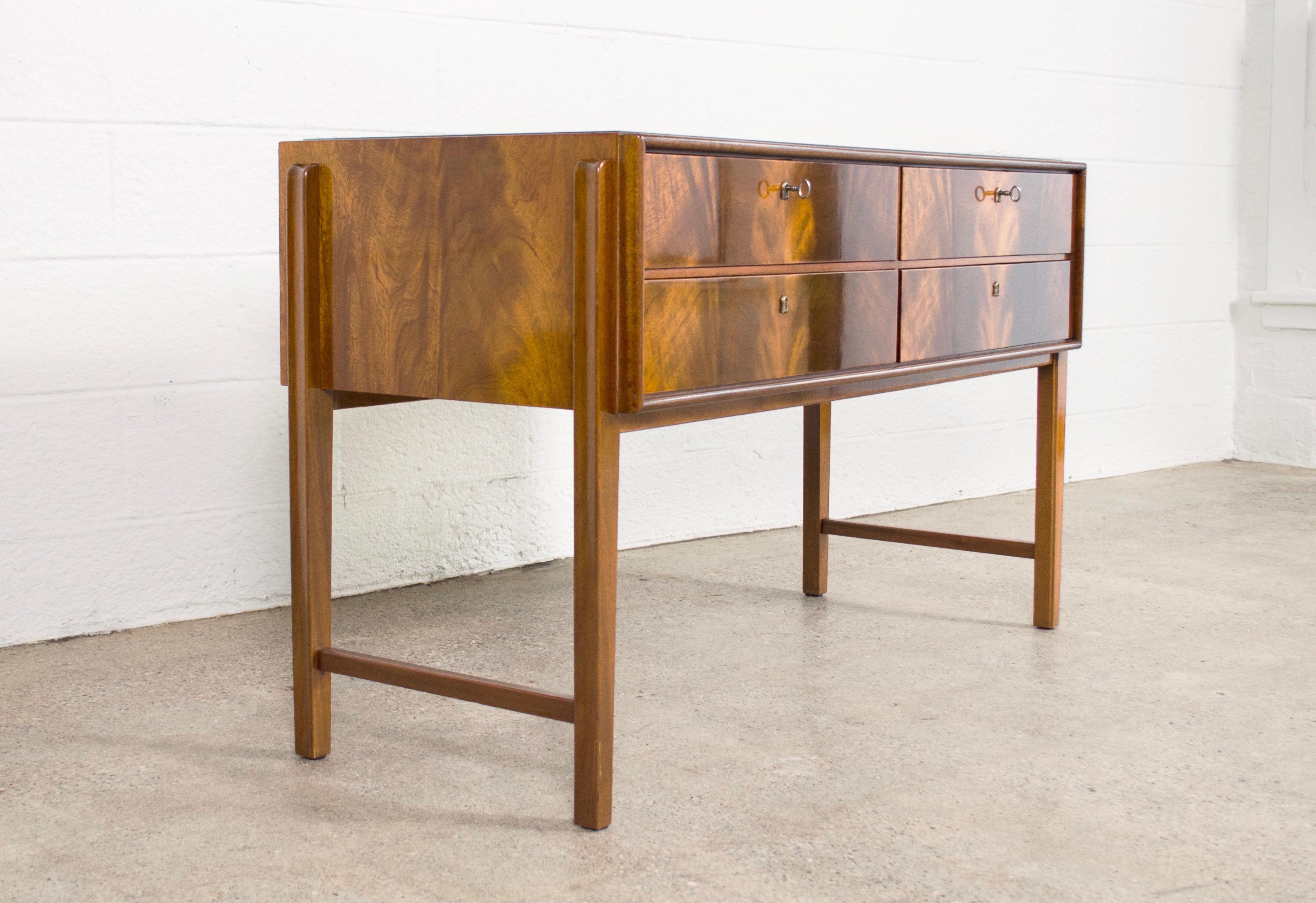 Midcentury Burl Wood Sideboard Credenza with Glass Top, 1960s For Sale 1