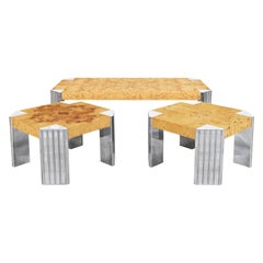 Mid-Century Burl Wood "Skyscraper" Coffee Table and Side Tables