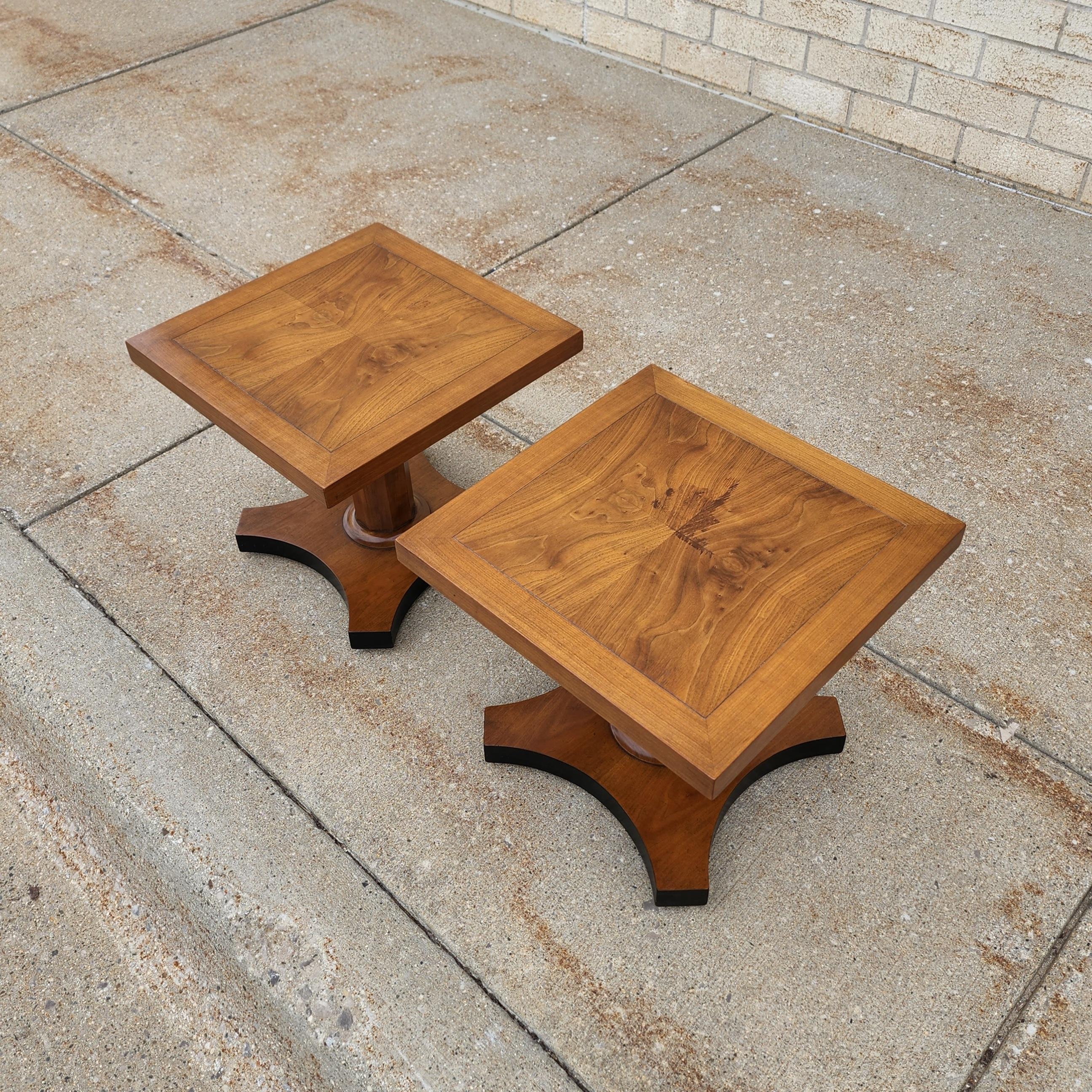 Midcentury Burl Wood Walnut Side Tables by Baker Furniture, a Pair 7
