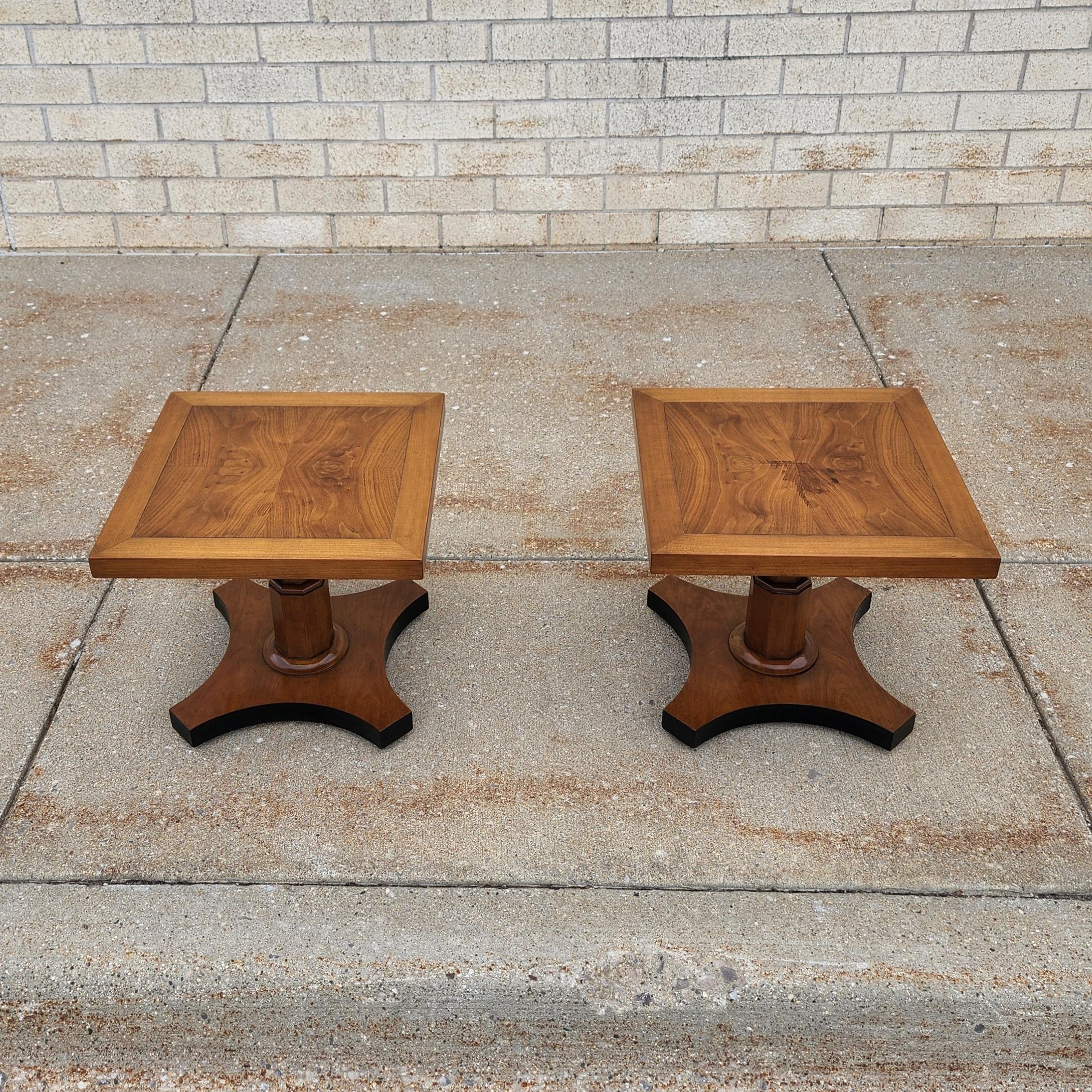 Midcentury Burl Wood Walnut Side Tables by Baker Furniture, a Pair 12