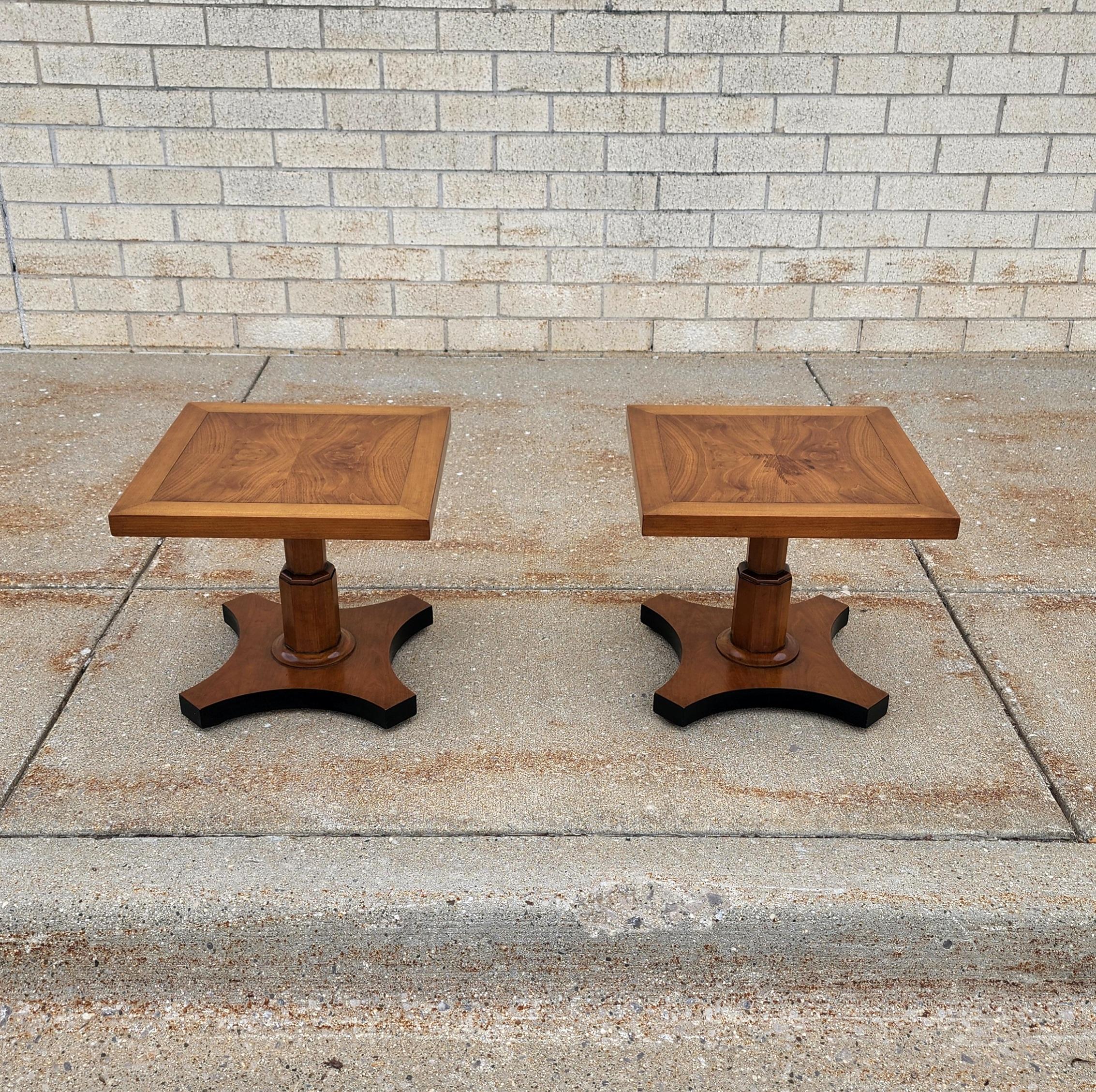 Mid-Century Modern Midcentury Burl Wood Walnut Side Tables by Baker Furniture, a Pair