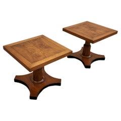 Midcentury Burl Wood Walnut Side Tables by Baker Furniture, a Pair