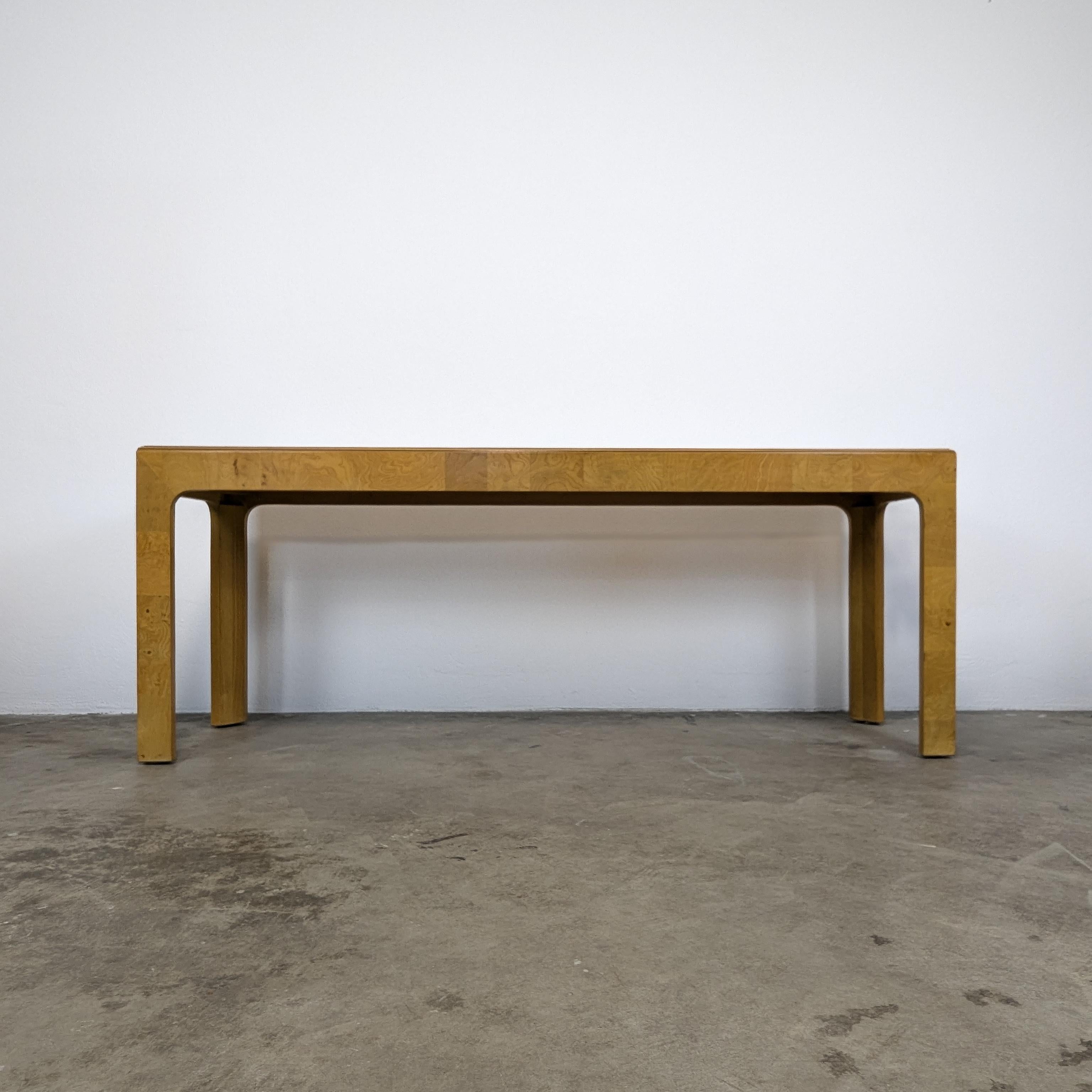 Mid-Century Modern Mid Century Burled Olive Parsons Console Sofa Table by Henredon, Scene Two For Sale
