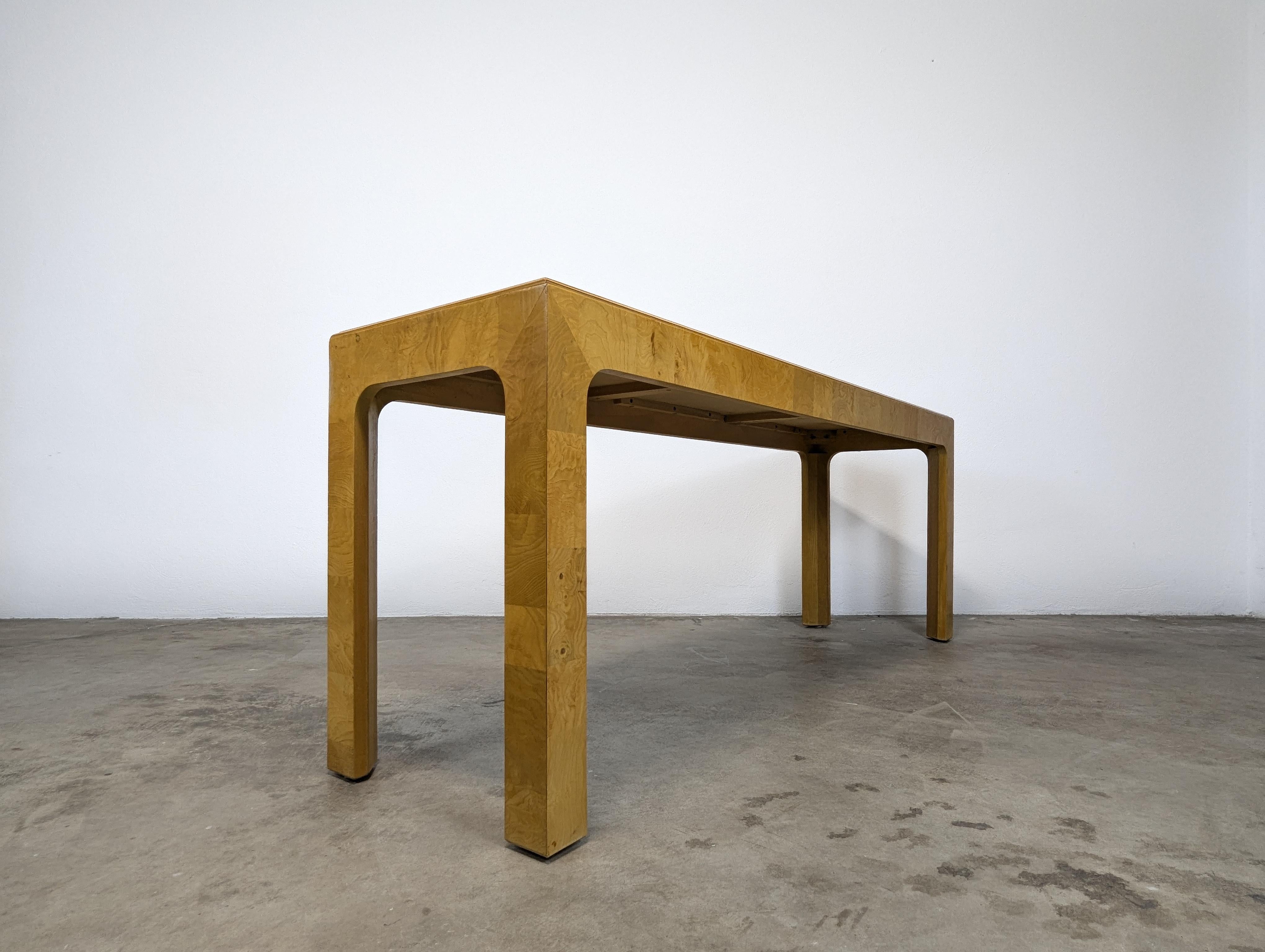 American Mid Century Burled Olive Parsons Console Sofa Table by Henredon, Scene Two For Sale