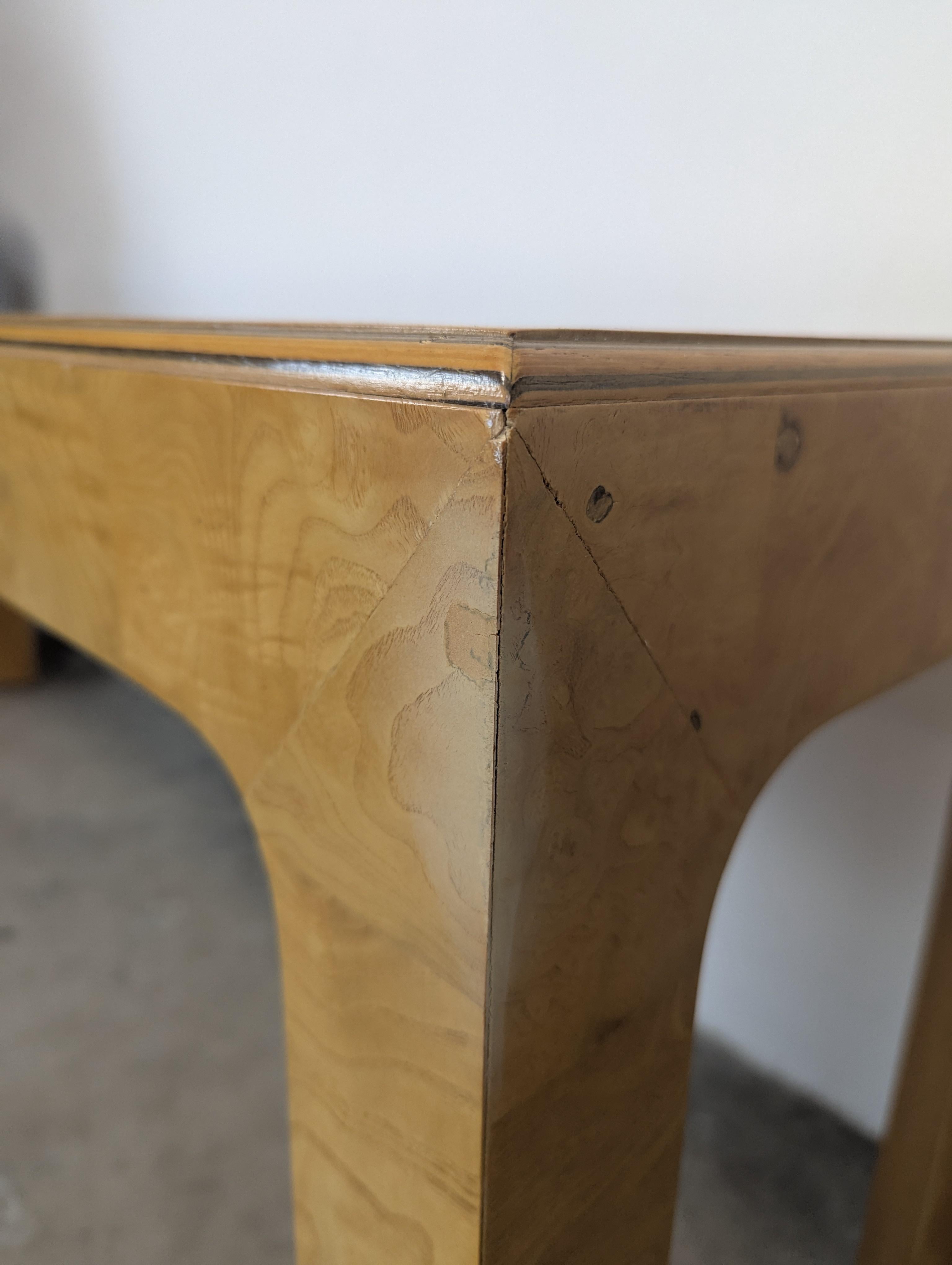 Late 20th Century Mid Century Burled Olive Parsons Console Sofa Table by Henredon, Scene Two For Sale