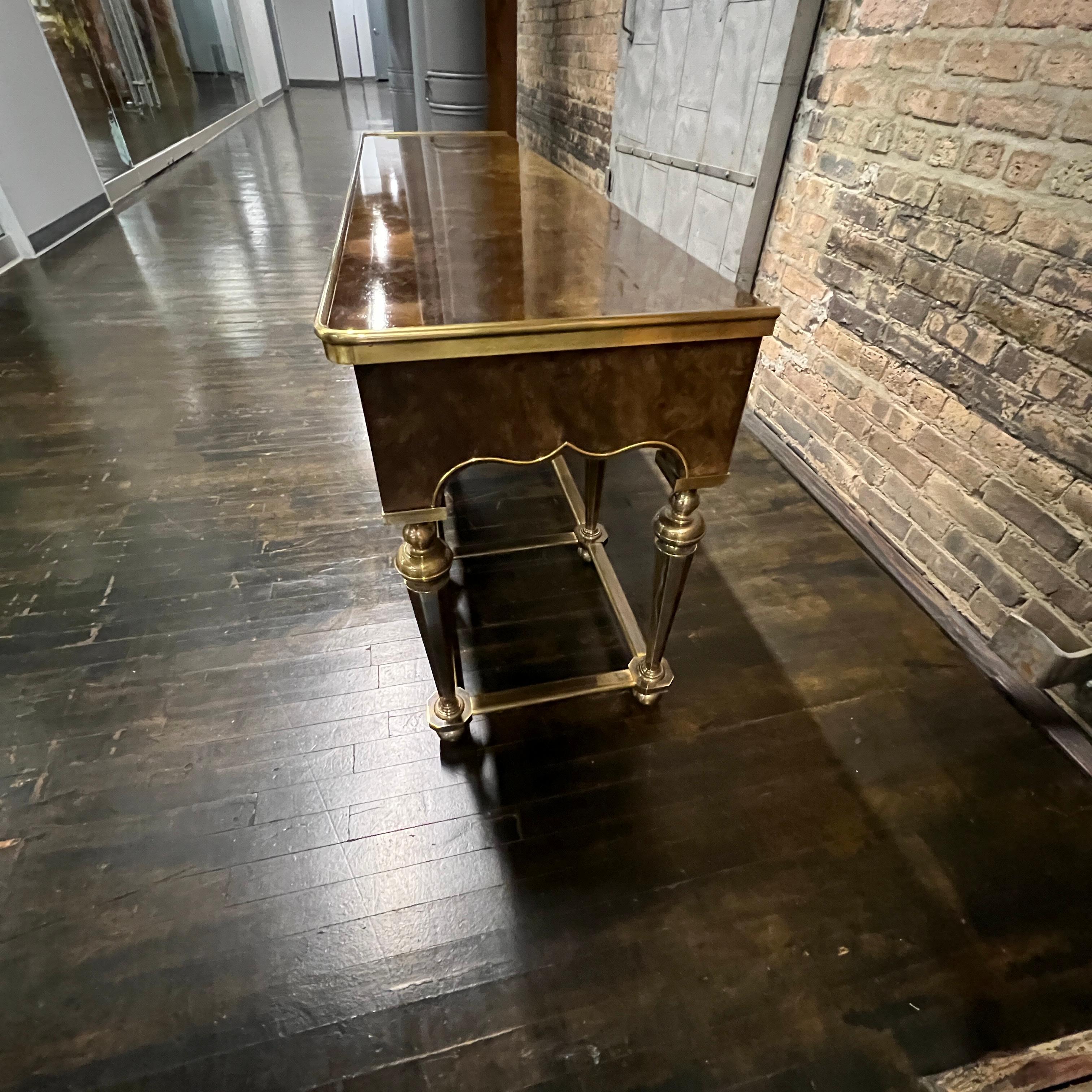 20th Century Mid-Century Burlwood and Brass Console Table Attributed to Mastercraft For Sale