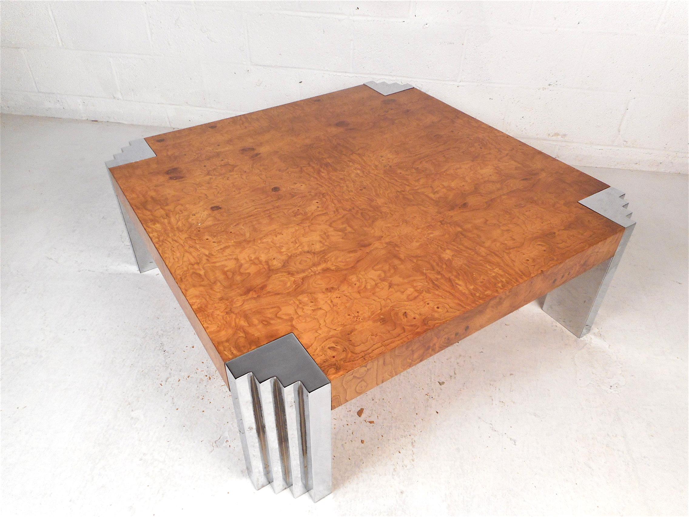 wood and chrome coffee table