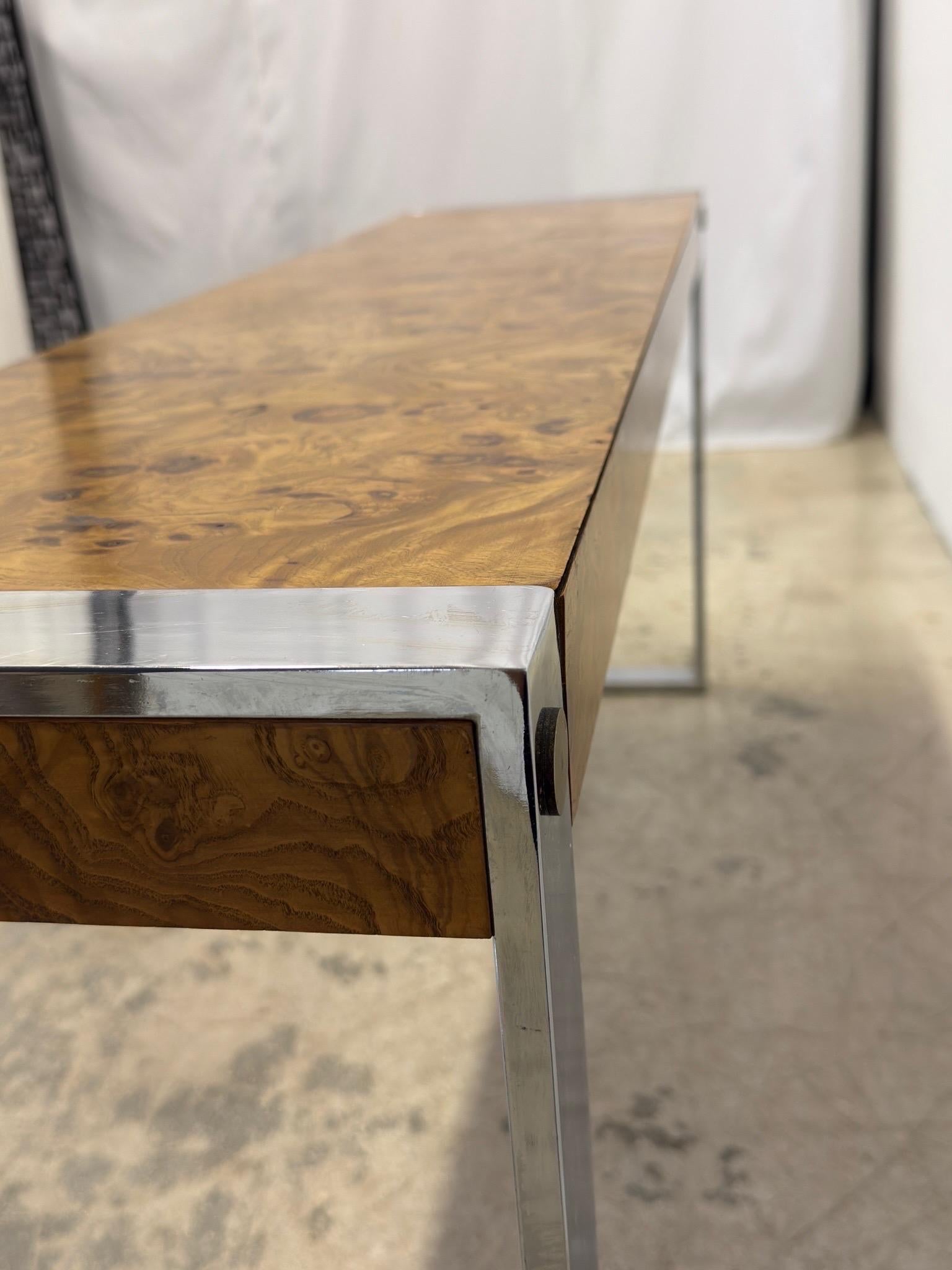 Mid-Century Burlwood and Chrome Console or Entry Way Table by Drexel For Sale 6