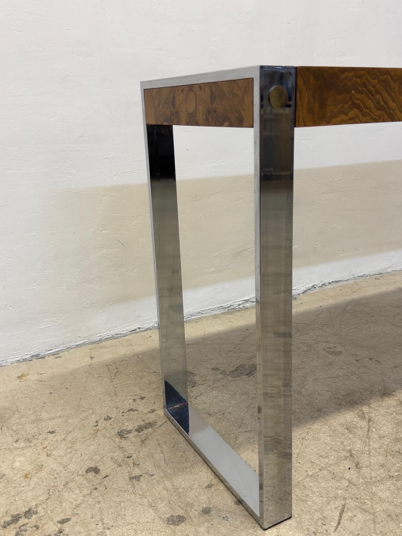 Mid-Century Burlwood and Chrome Console or Entry Way Table by Drexel For Sale 8