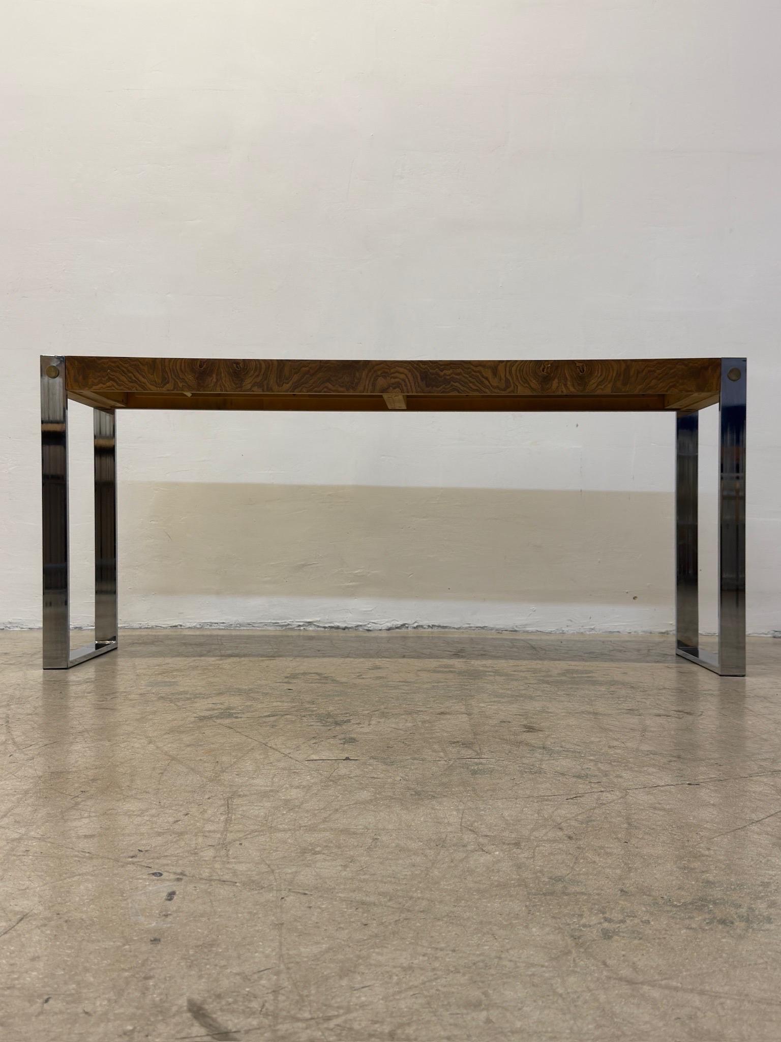Mid-Century Burlwood and Chrome Console or Entry Way Table by Drexel For Sale 10