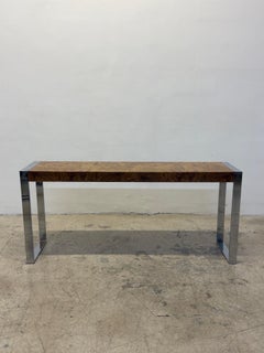 Mid-Century Burlwood and Chrome Console or Entry Way Table by Drexel