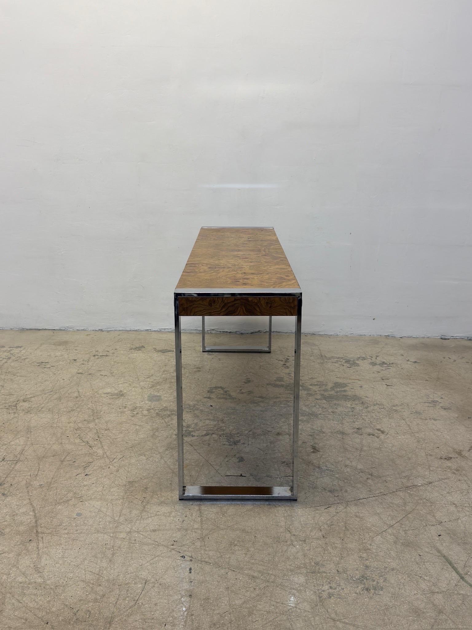 Mid-Century Modern Mid-Century Burlwood and Chrome Console or Entry Way Table by Drexel For Sale