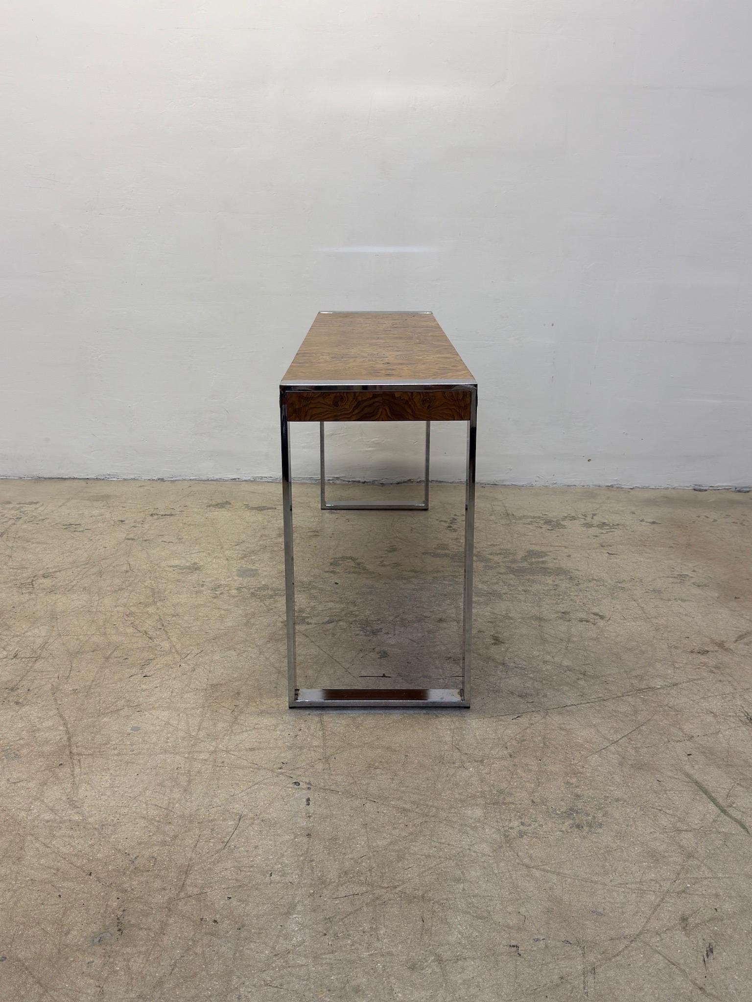 Mid-Century Burlwood and Chrome Console or Entry Way Table by Drexel In Good Condition For Sale In Miami, FL