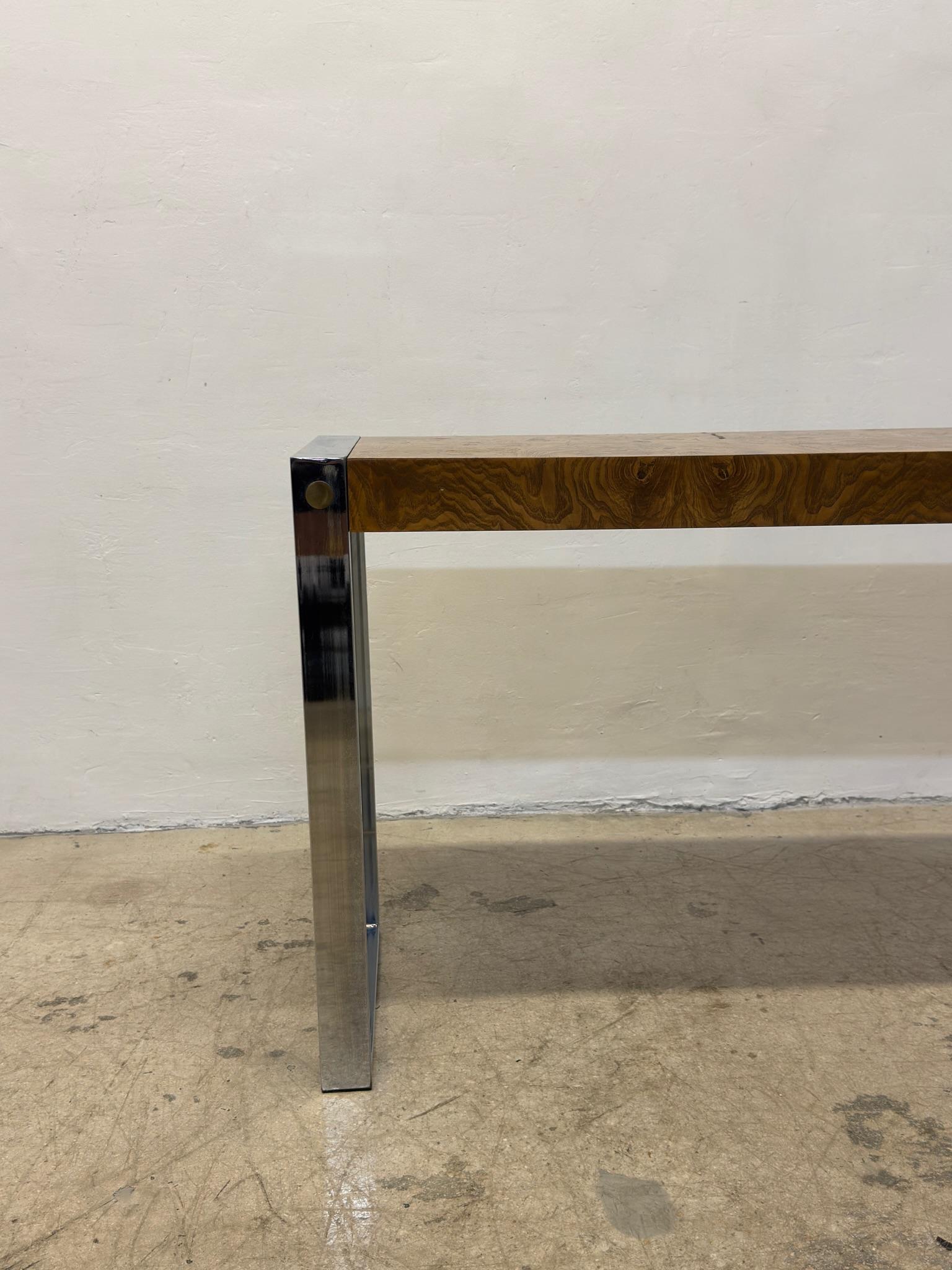 Mid-Century Burlwood and Chrome Console or Entry Way Table by Drexel For Sale 2