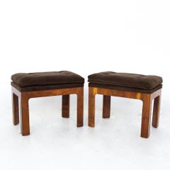Mid Century Burlwood Bench Stool Ottomans, a Pair