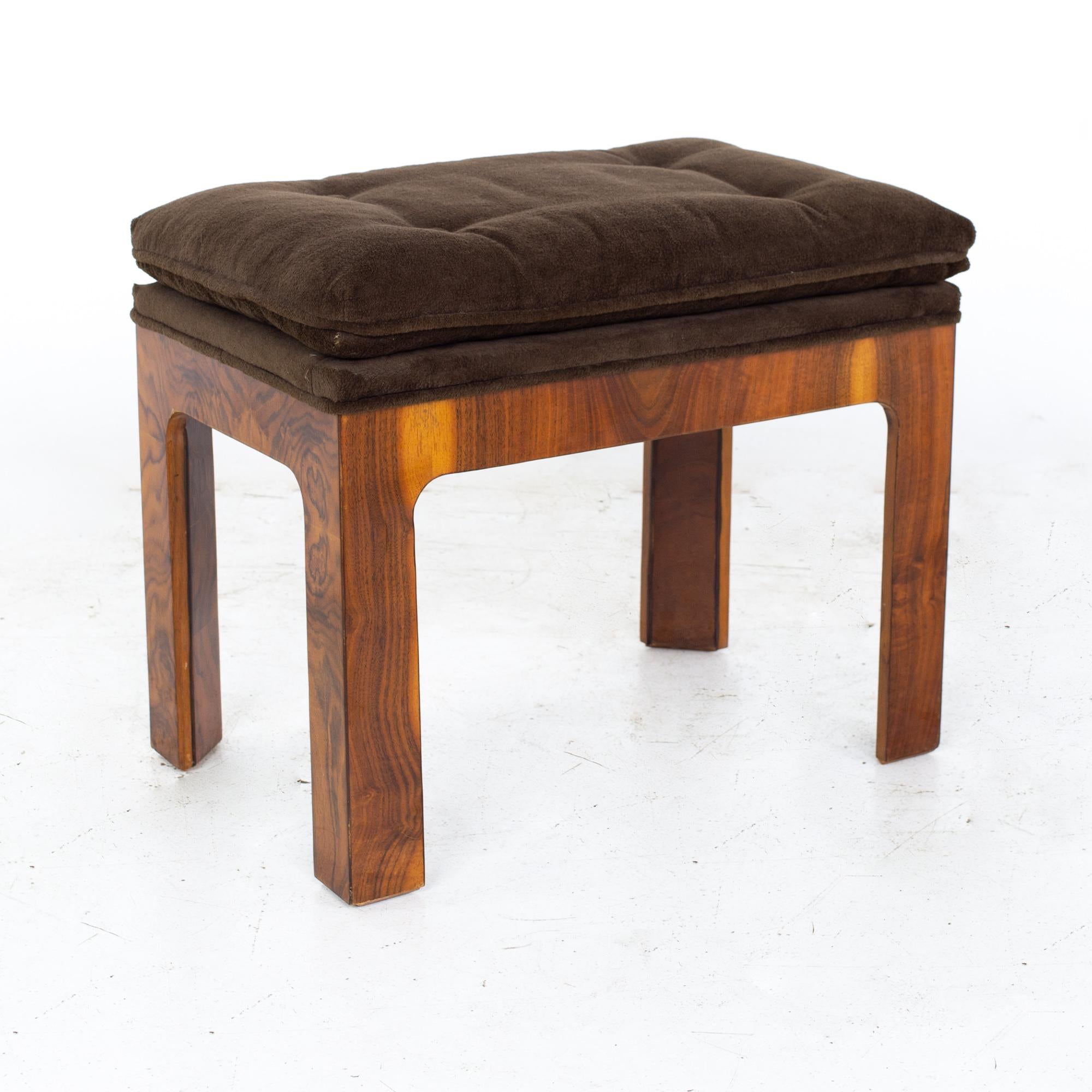 Late 20th Century Mid Century Burlwood Bench Stool Ottomans, a Pair