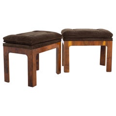 Mid Century Burlwood Bench Stool Ottomans, a Pair