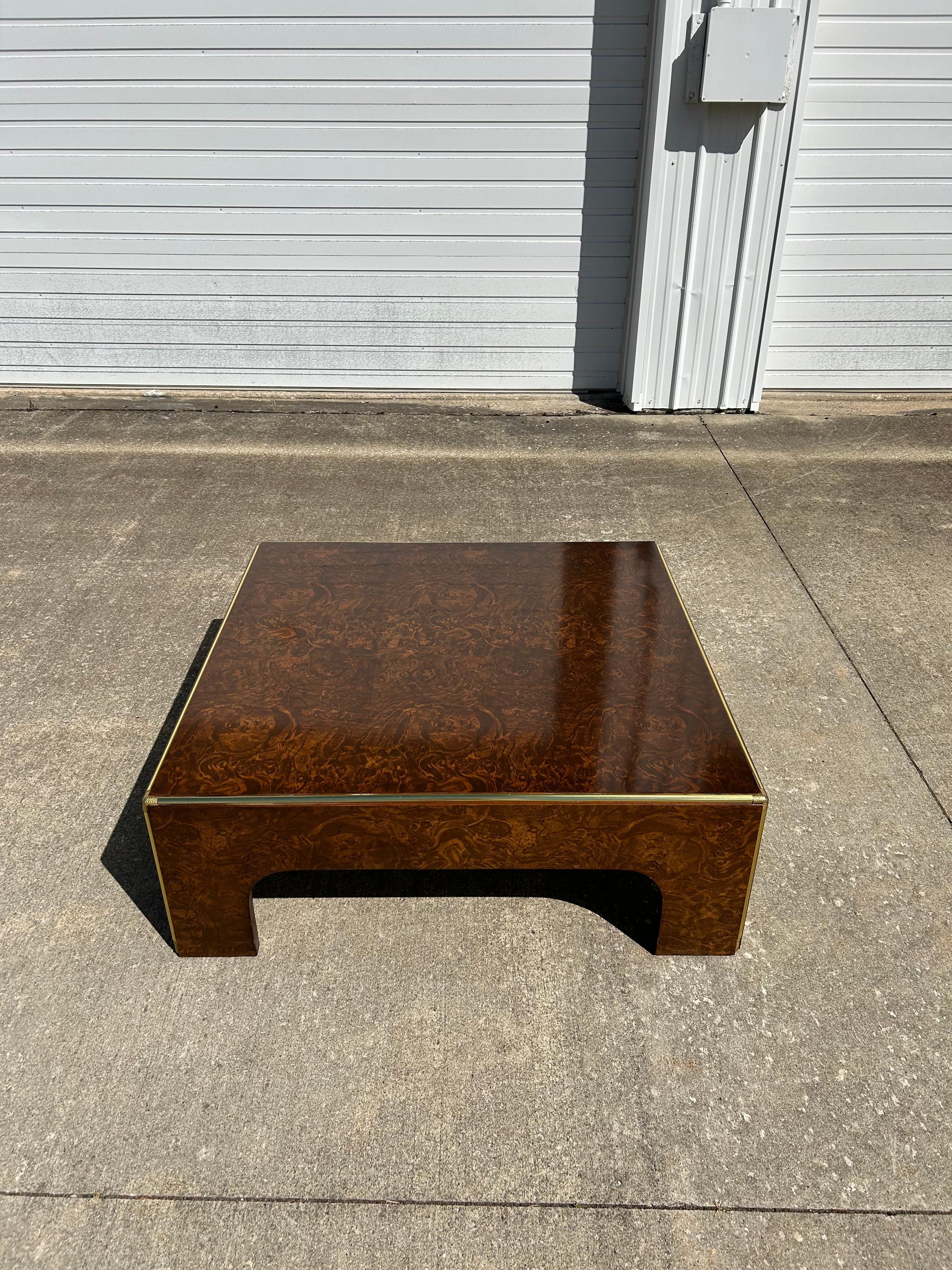 Mid-Century Modern Mid-Century Burlwood Cocktail Table with Brass Details