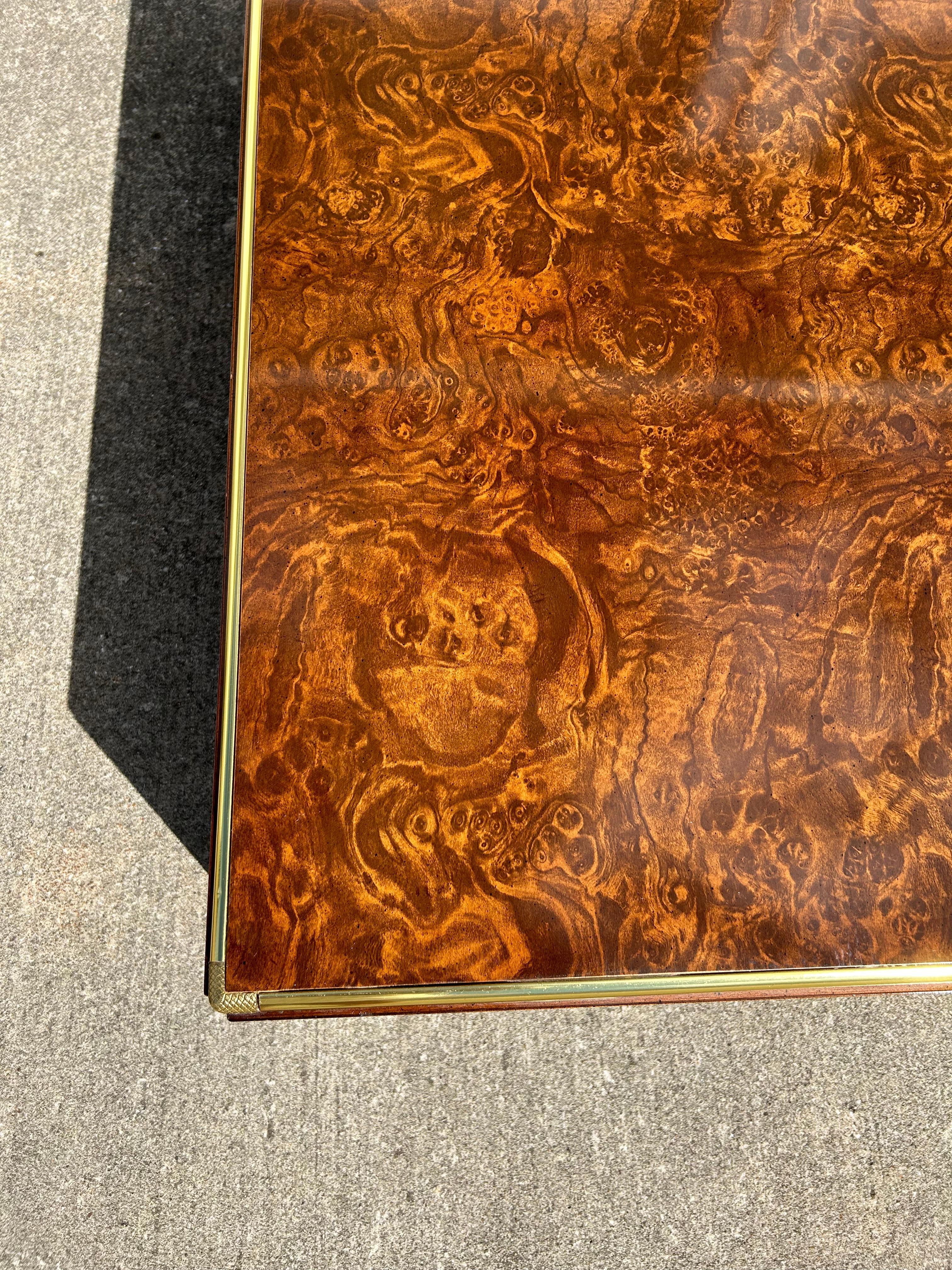 Mid-Century Burlwood Cocktail Table with Brass Details In Good Condition In Medina, OH
