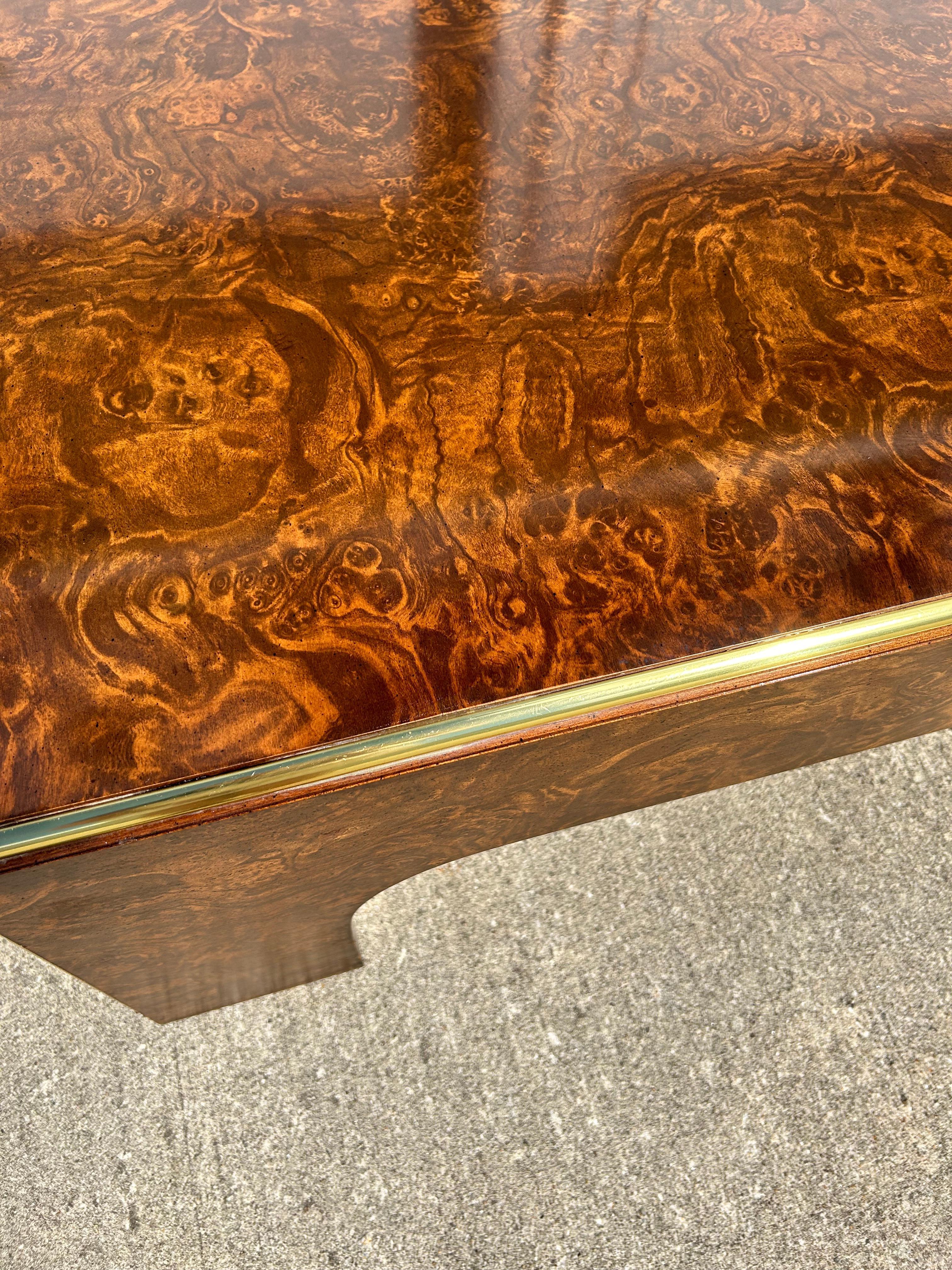 Mid-Century Burlwood Cocktail Table with Brass Details 2