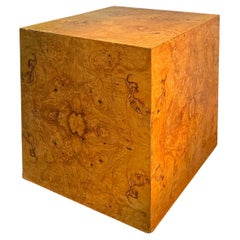 Midcentury Burlwood Cube Side Table / Pedestal Attributed to Milo Baughman, 1970