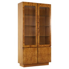 Vintage Mid Century Burlwood Curio China Display Cabinet
