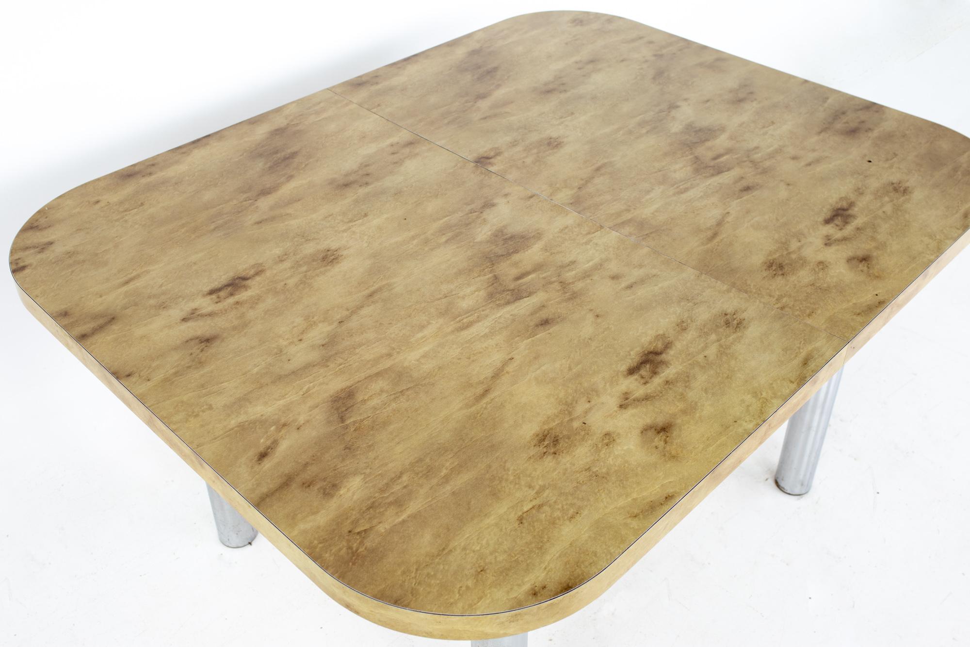 Mid-Century Modern Mid Century Burlwood Formica Dining Table with Chrome Legs For Sale