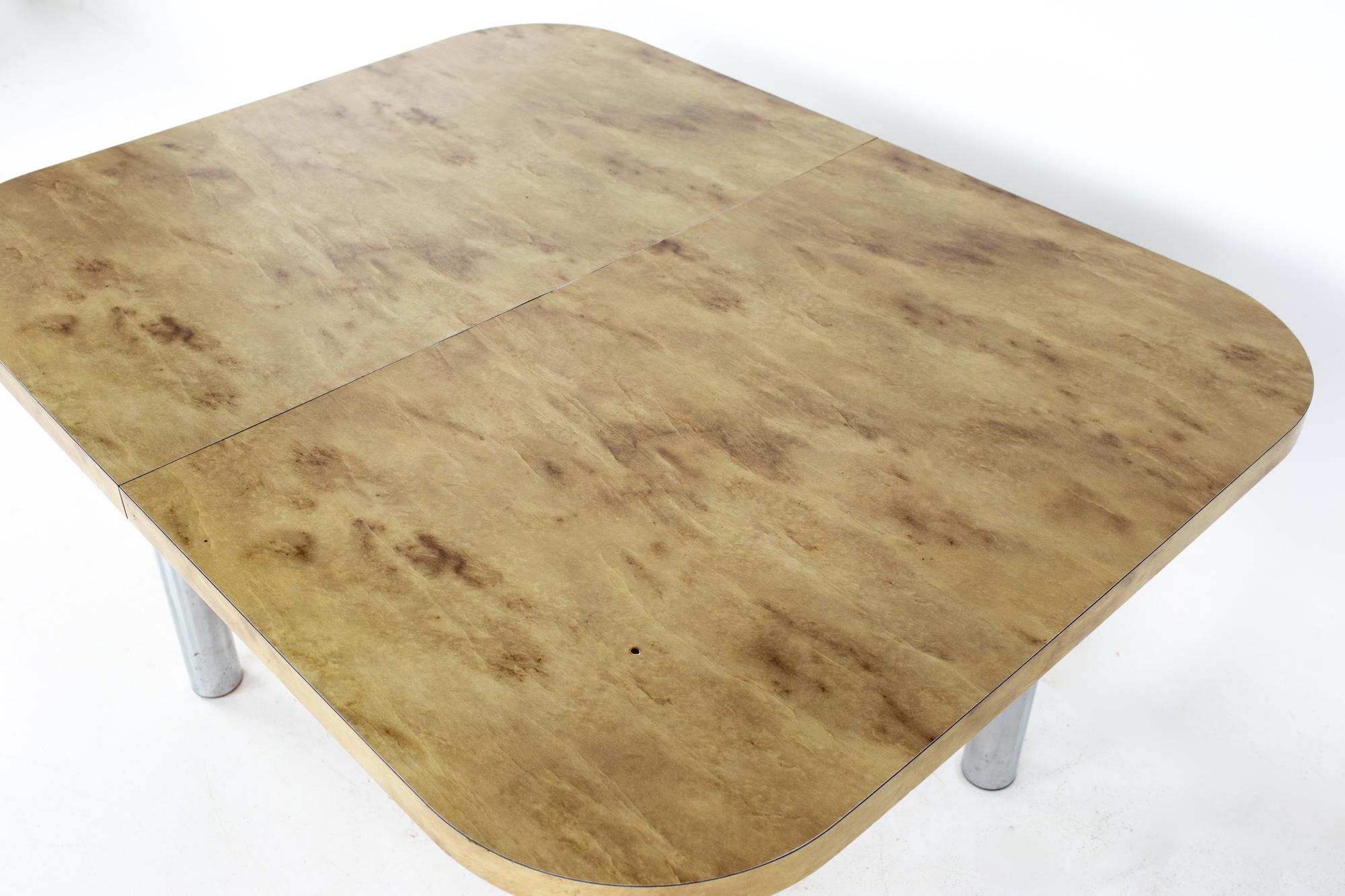 American Mid Century Burlwood Formica Dining Table with Chrome Legs For Sale