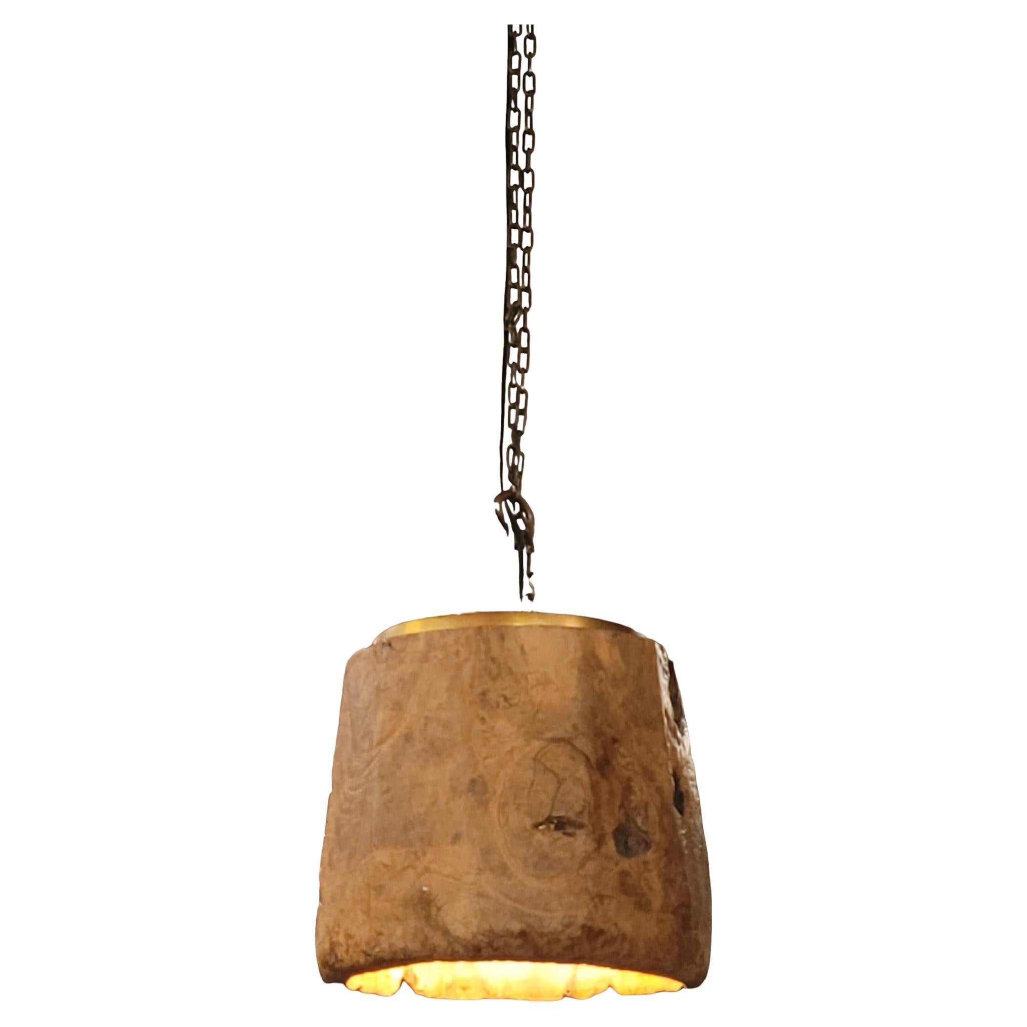 Mid Century Burlwood Hand Made Hanging Pendant Lamp