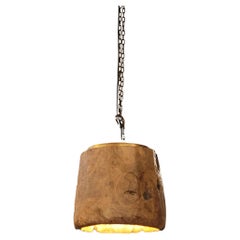 Mid Century Burlwood Hand Made Hanging Pendant Lamp