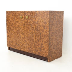 Mid Century Burlwood Laminate and Brass Bar Record Credenza
