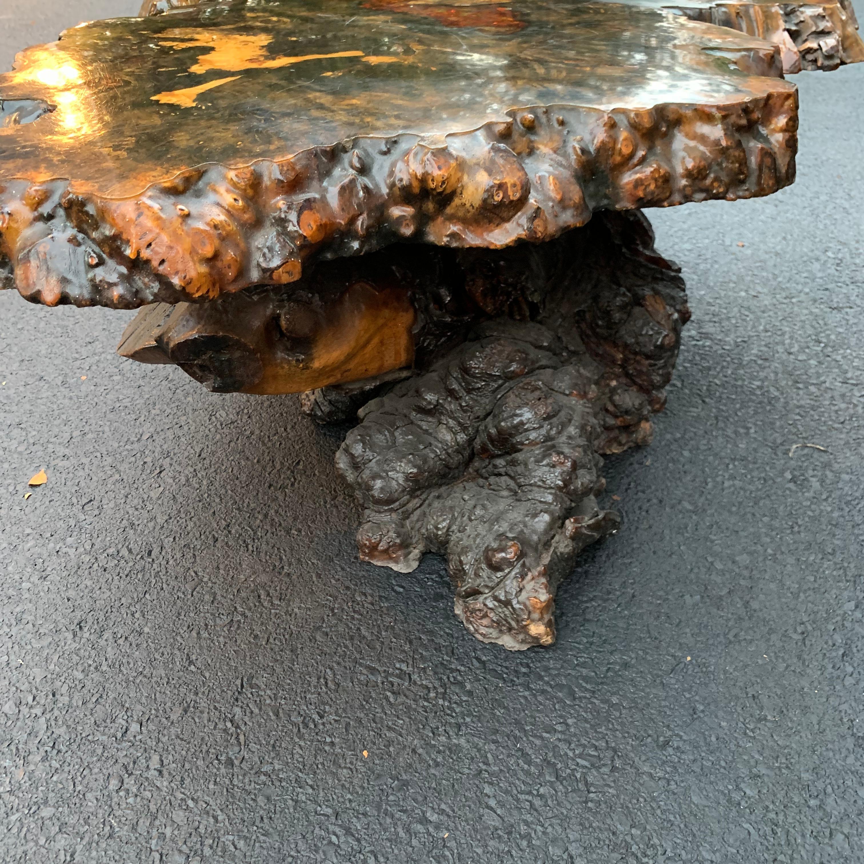 Midcentury Burlwood Resin Cocktail OOr Coffee Table, Burl Wood Co, California 6