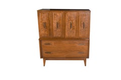 Mid-Century Burlwood Tallboy Dresser Lenoir Furniture