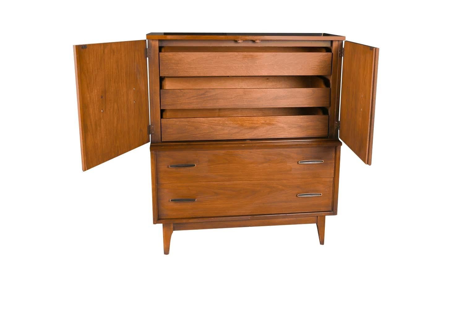 Mid-Century Modern Mid-Century Burlwood Tallboy Dresser Lenoir Furniture For Sale