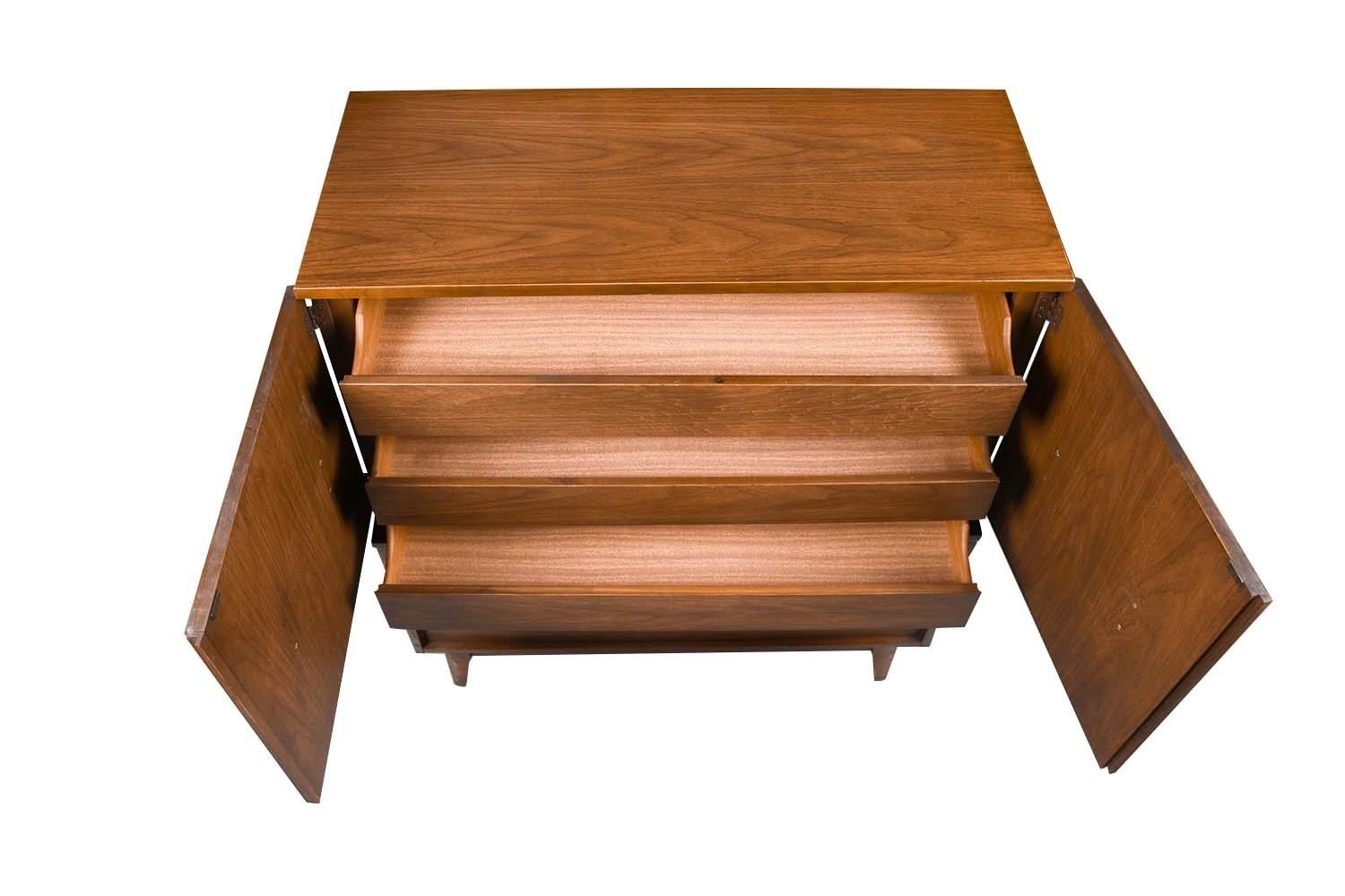 American Mid-Century Burlwood Tallboy Dresser Lenoir Furniture For Sale