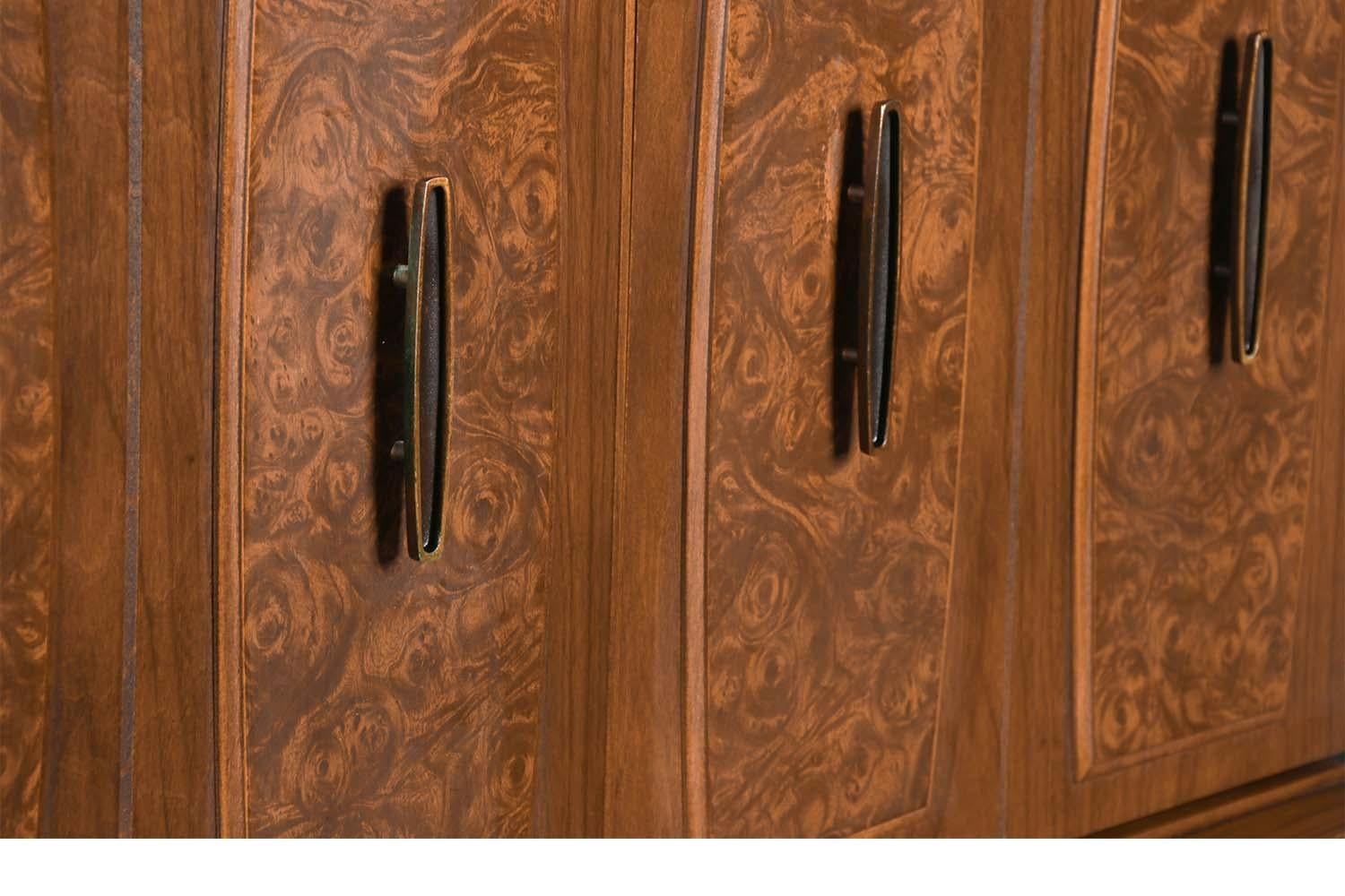 Brass Mid-Century Burlwood Tallboy Dresser Lenoir Furniture For Sale