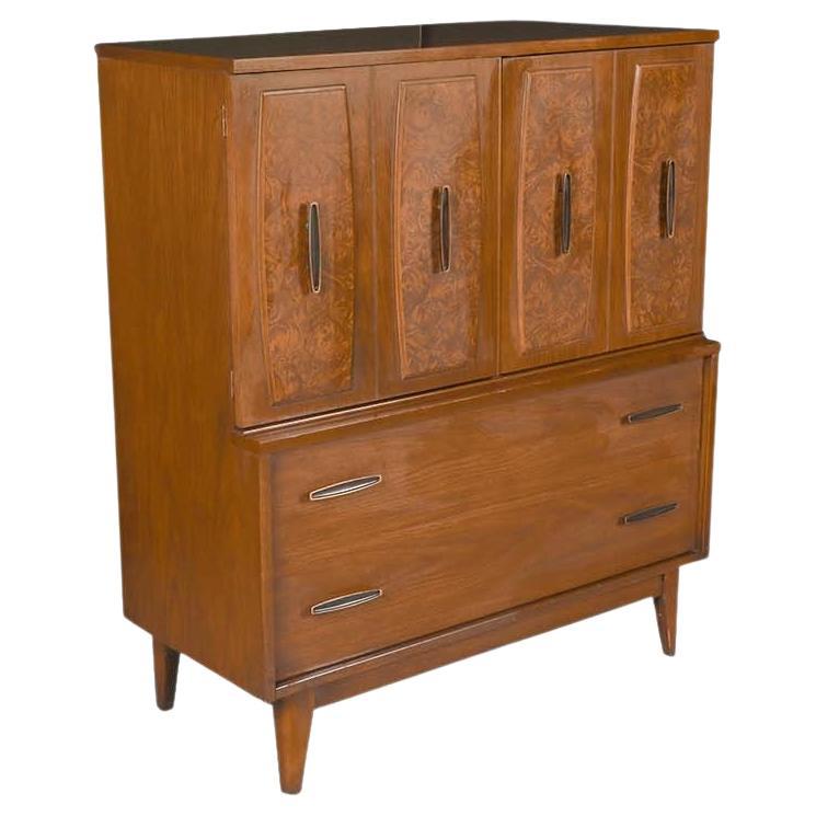 Mid-Century Burlwood Tallboy Dresser Lenoir Furniture  For Sale