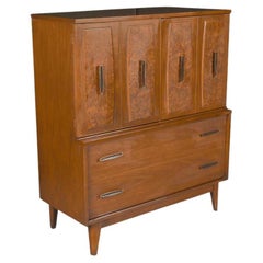 Mid-Century Burlwood Tallboy Dresser Lenoir Furniture 
